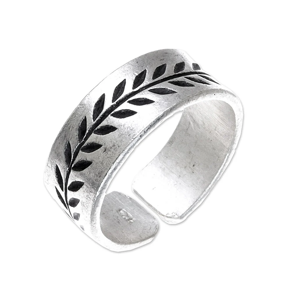 Natural Branch Leaf Pattern Sterling Silver Wrap Ring from Thailand - Image 2