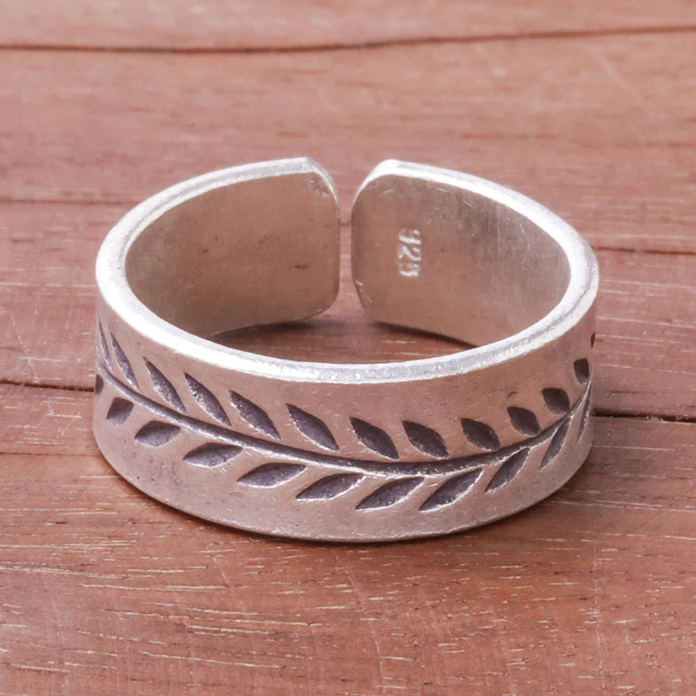 Natural Branch Leaf Pattern Sterling Silver Wrap Ring from Thailand - Image 3