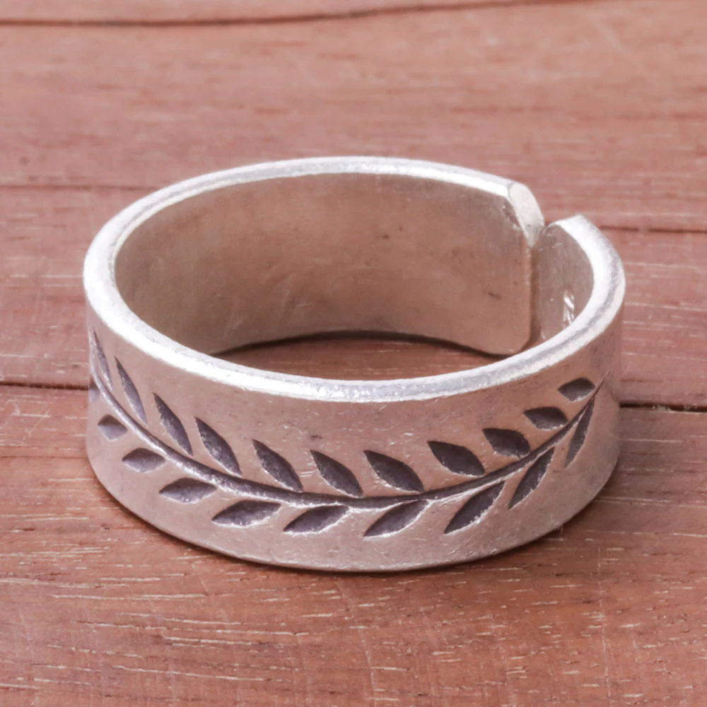 Natural Branch Leaf Pattern Sterling Silver Wrap Ring from Thailand - Image 4