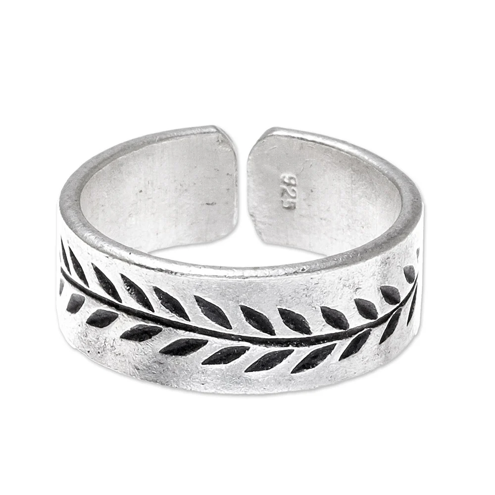 Natural Branch Leaf Pattern Sterling Silver Wrap Ring from Thailand - Image 5
