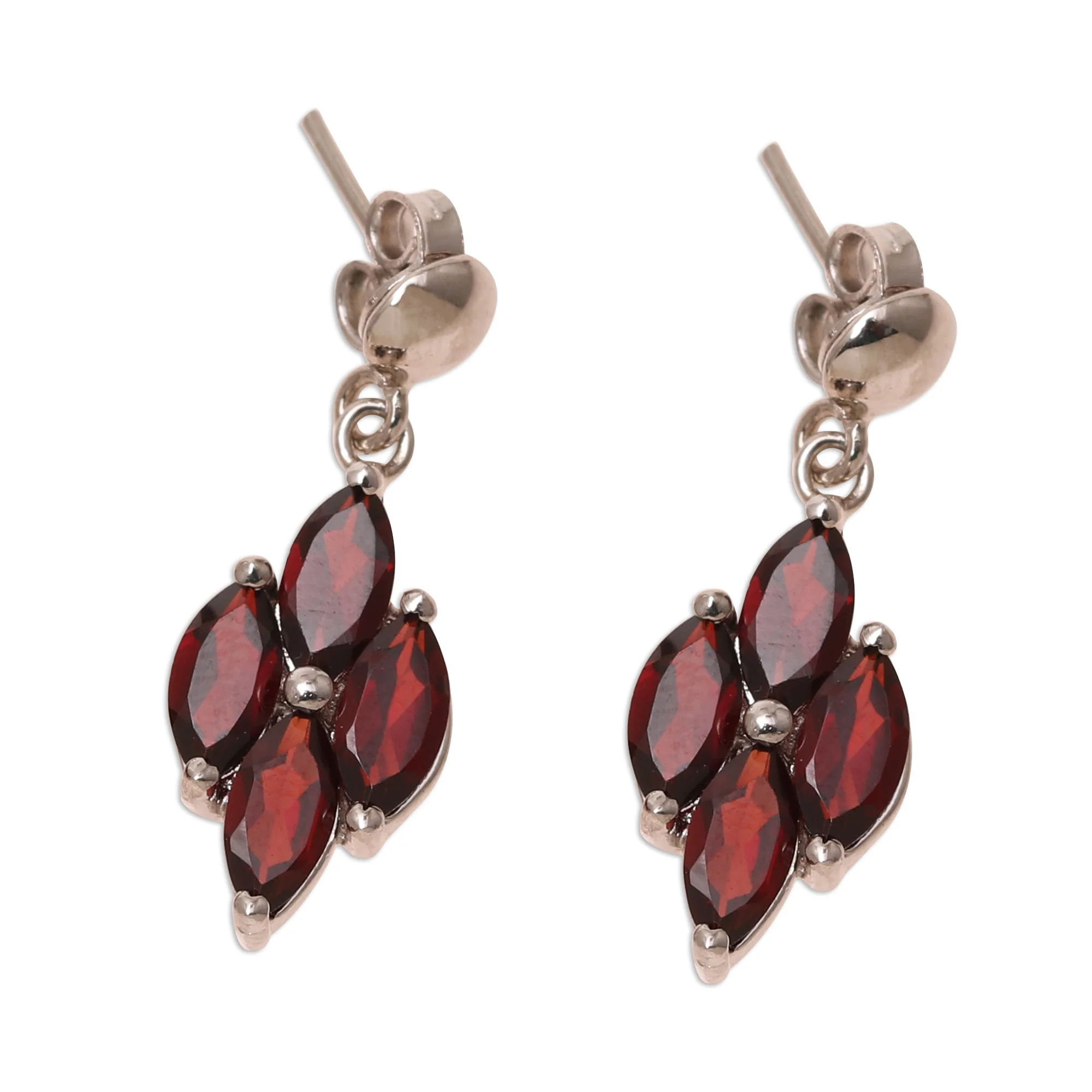Natural Charm 3-Carat Rhodium Plated Garnet Dangle Earrings from India - Image 4