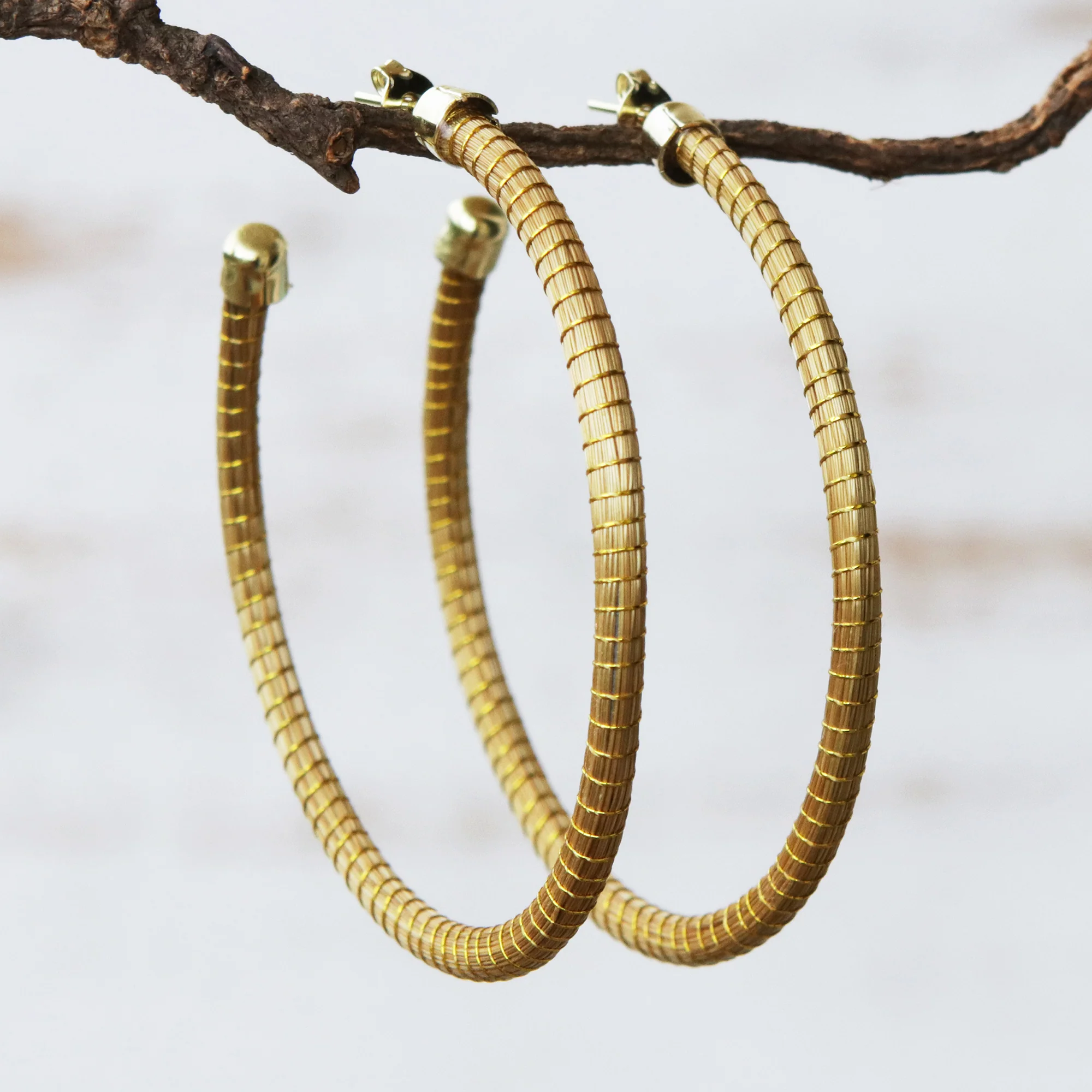 Natural Dynamic (2.5 Inch) Brazilian Golden Grass Gold Half hoop Earrings - Image 4