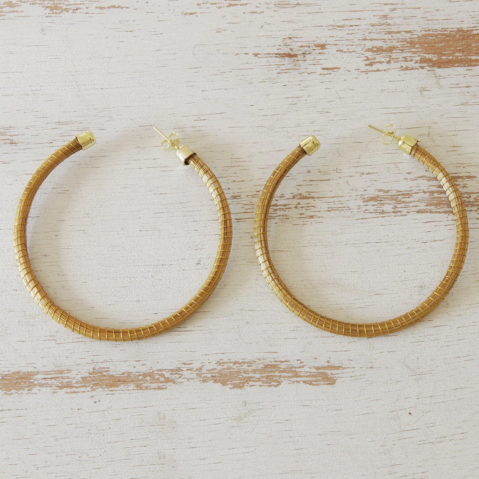 Natural Dynamic (2.5 Inch) Brazilian Golden Grass Gold Half hoop Earrings - Image 5