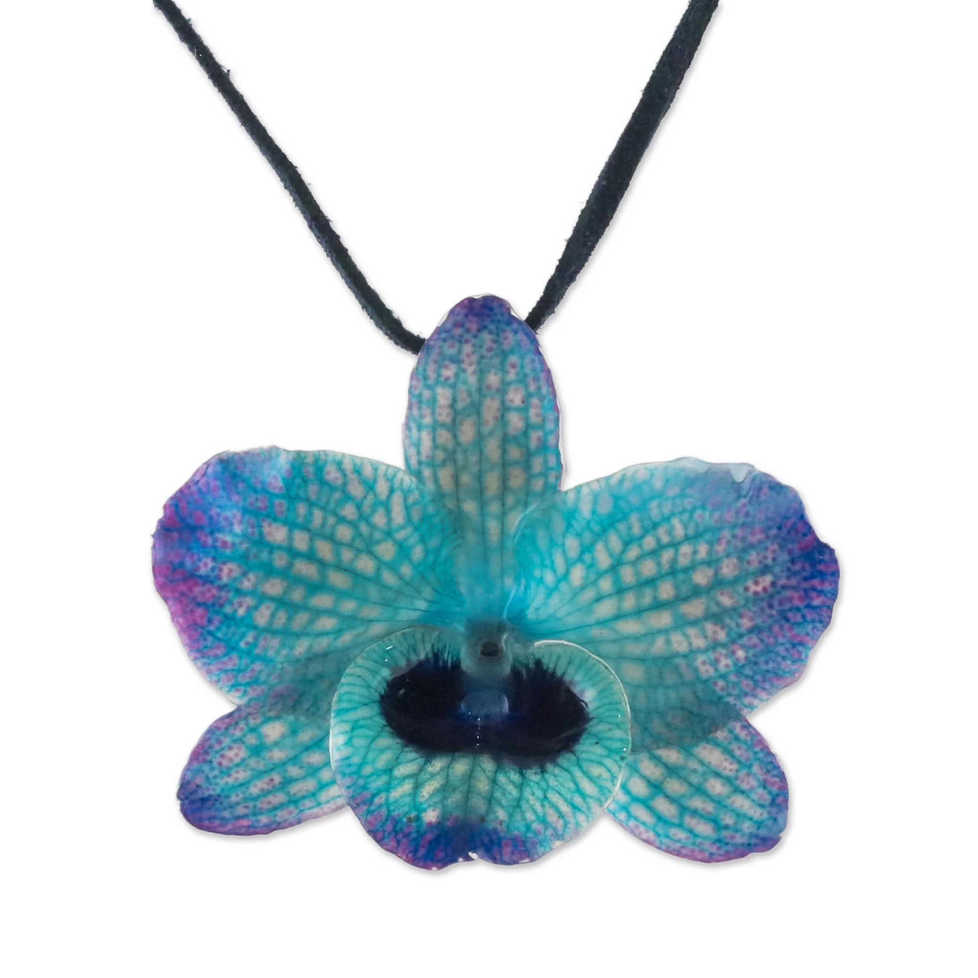 Natural Feeling Glass Bead & Brass Natural Orchid Necklace - Image 2