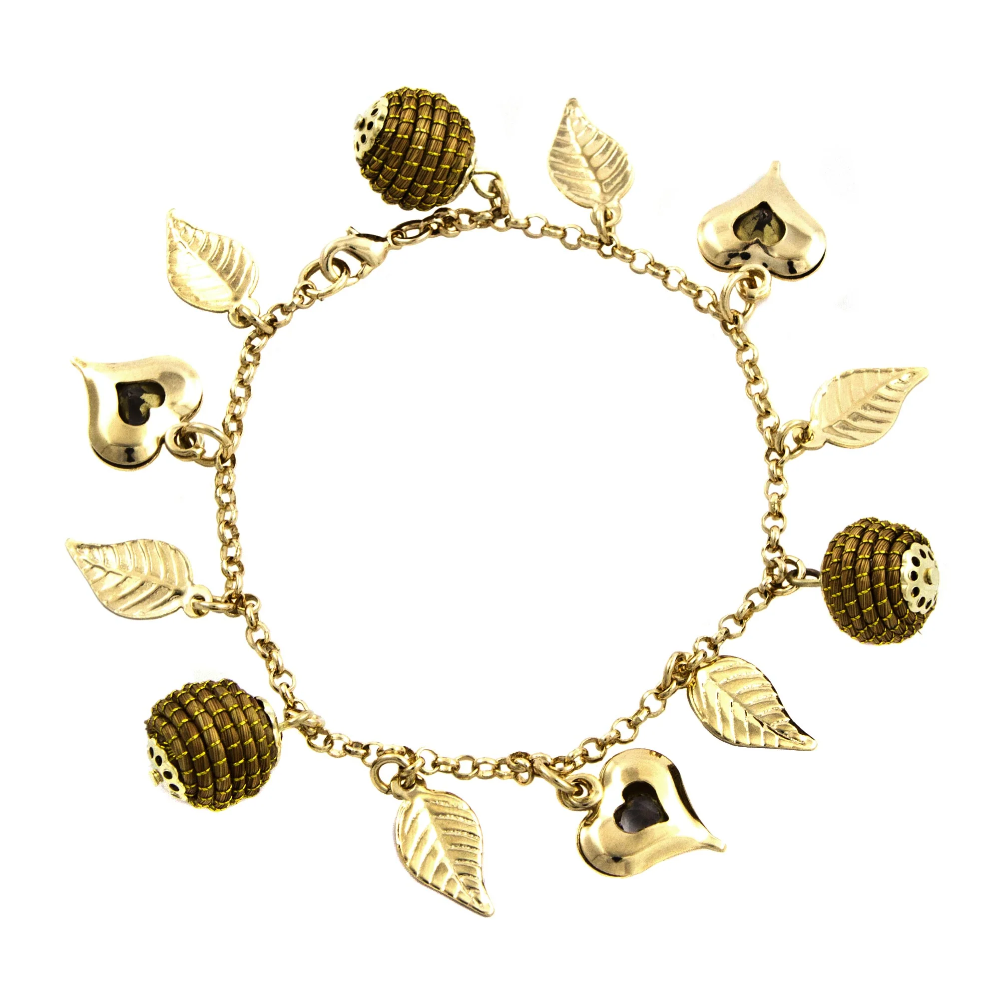 Natural Friend Heart Leaf Beehive Charms on Gold Plated Brazilian Bracelet - Image 2