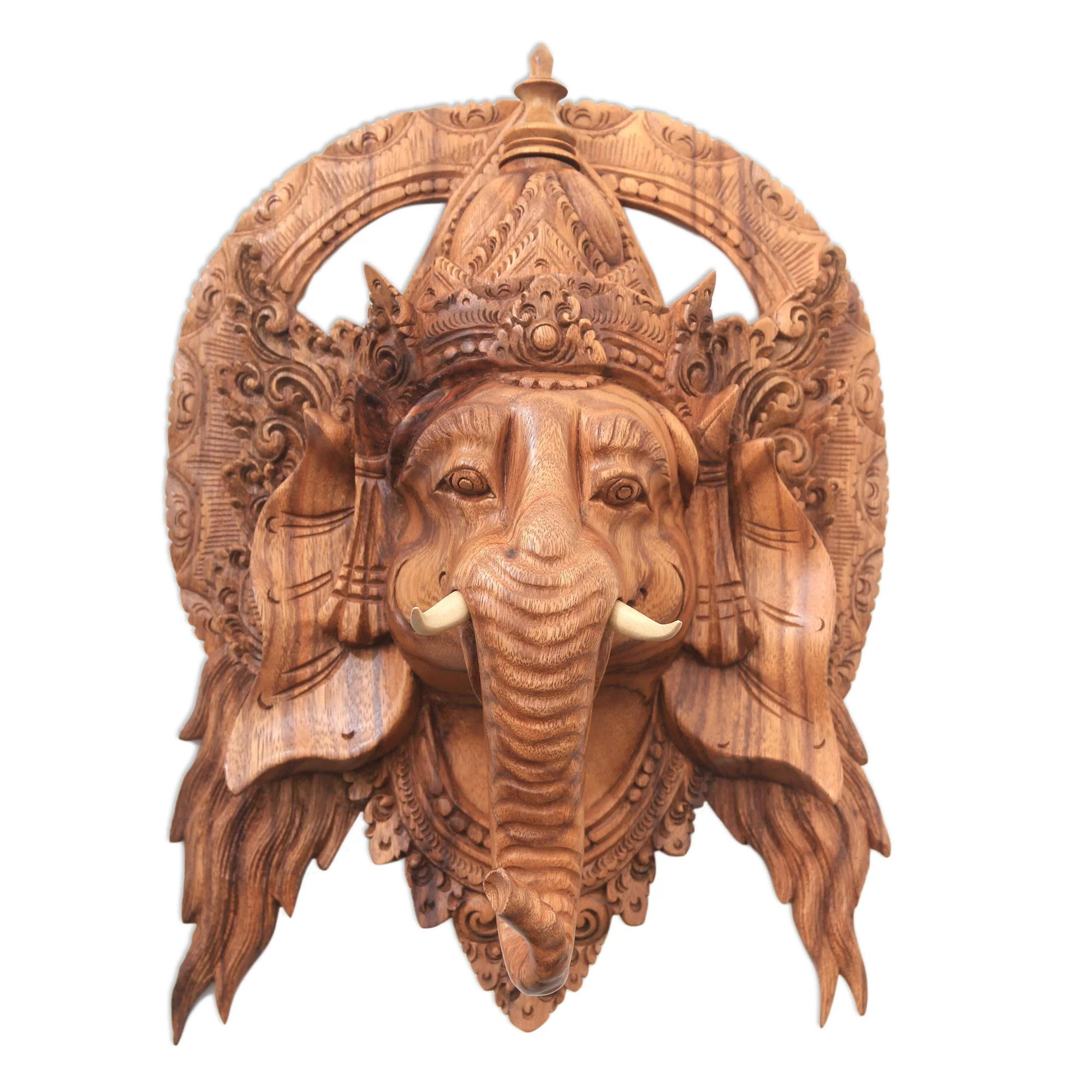 Natural Ganesha Lord Ganesha Hand Carved Wood Decorative Wall Mask from Bali - Image 2