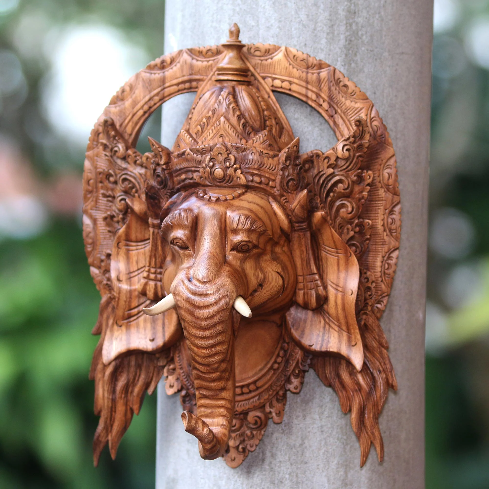 Natural Ganesha Lord Ganesha Hand Carved Wood Decorative Wall Mask from Bali - Image 3