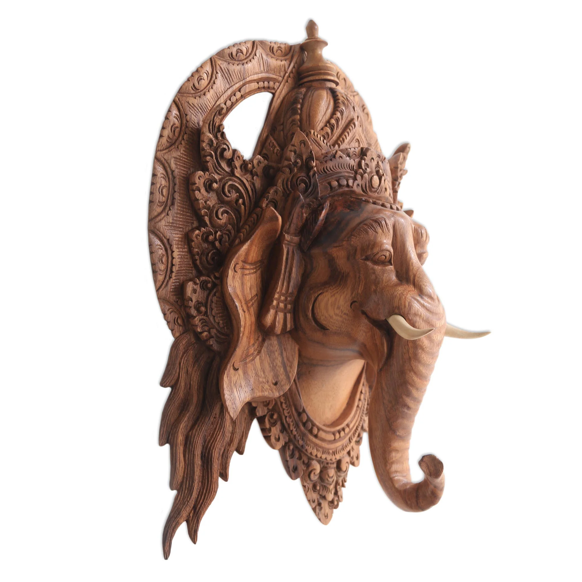 Natural Ganesha Lord Ganesha Hand Carved Wood Decorative Wall Mask from Bali - Image 4
