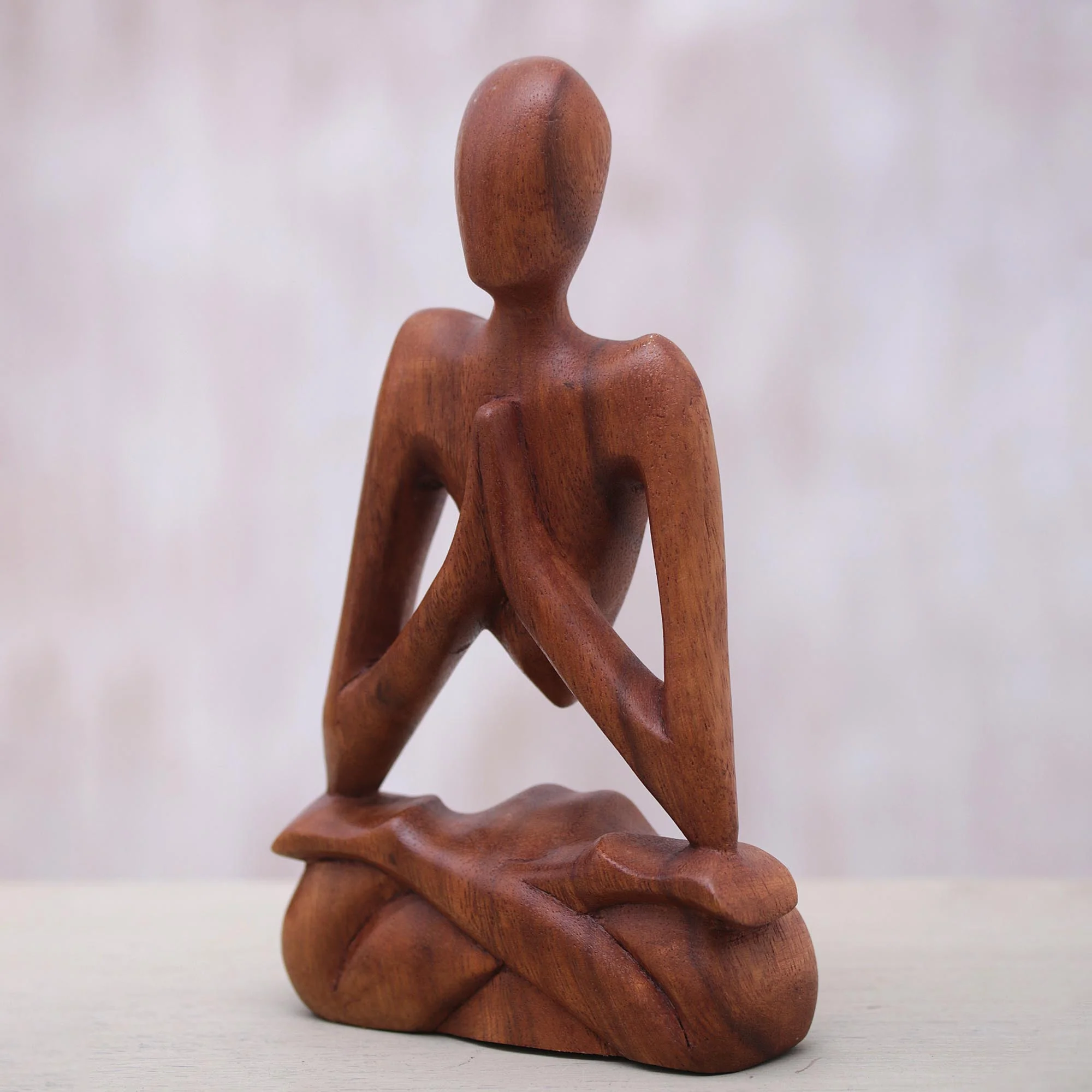 Natural Meditation Wood Lotus Meditation Yoga Sculpture Hand Carved in Bali - Image 3