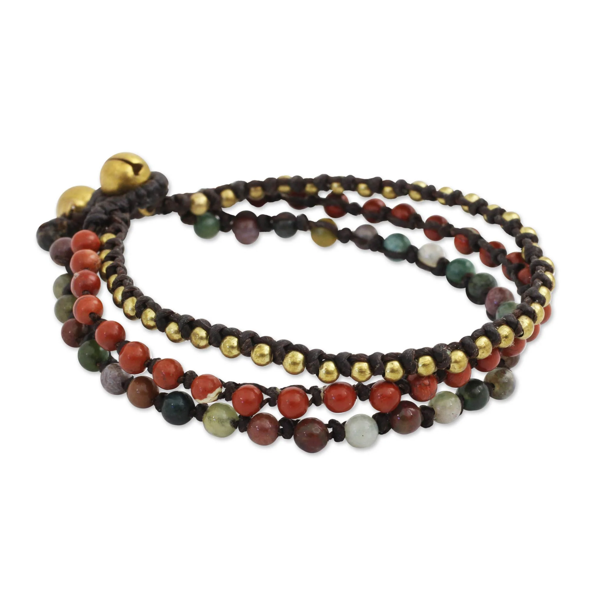 Natural Mix Beaded Macrame Bracelet with Jasper, Agate and Brass - Image 2