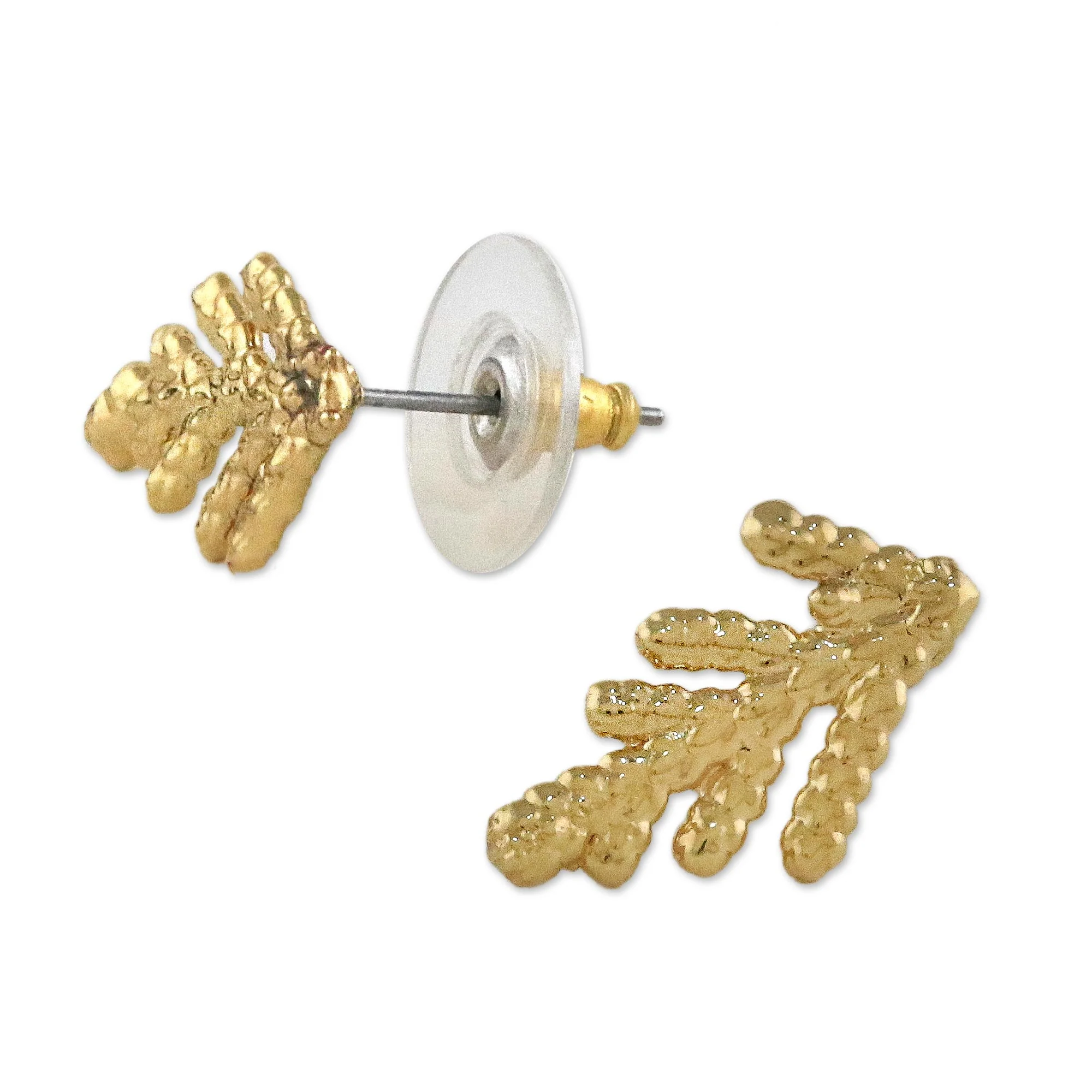 Natural Needles Gold Plated Natural Cypress Leaf Button Earrings - Image 4