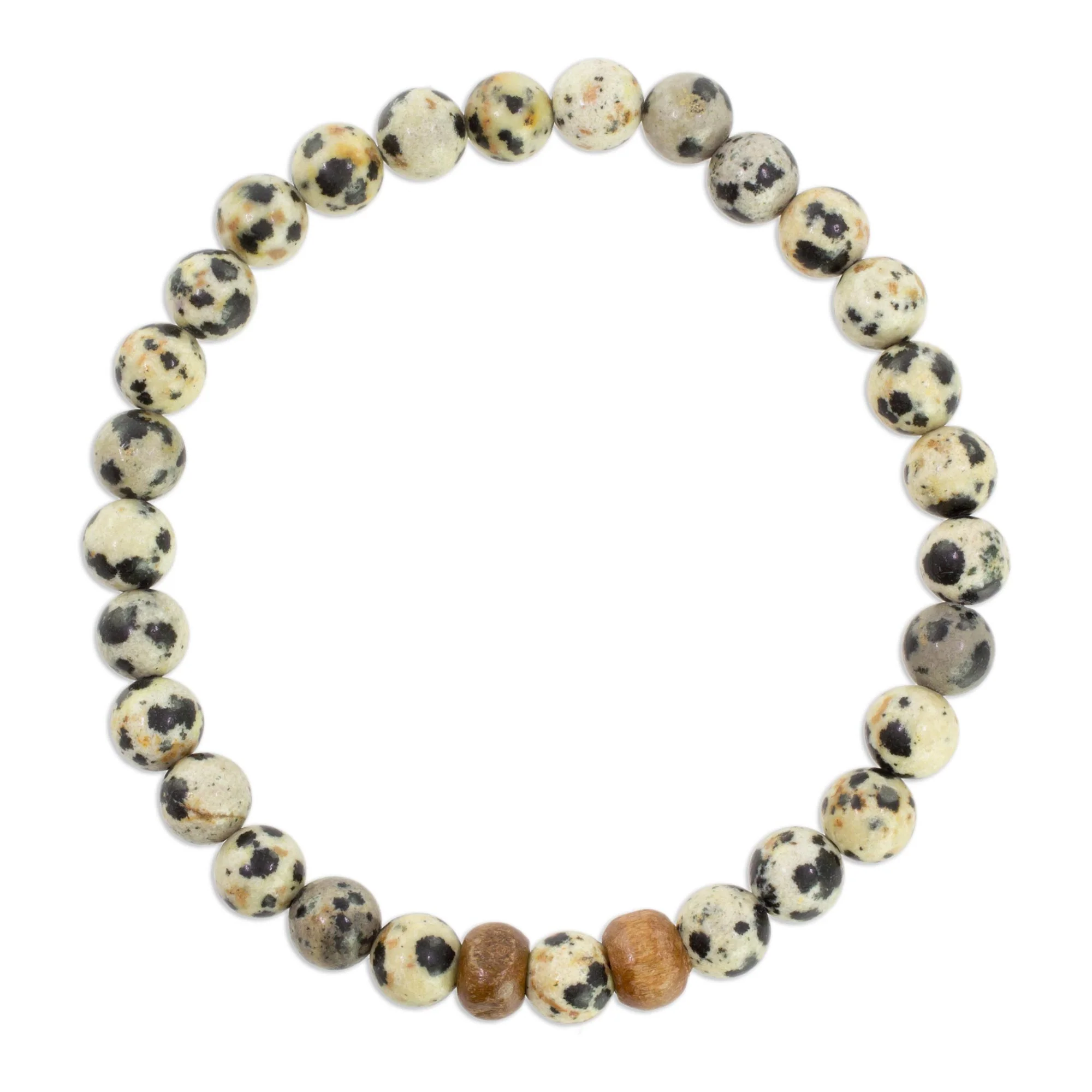 Natural Polka Dots Dalmatian Jasper Beaded Stretch Bracelet from Guatemala - Image 2