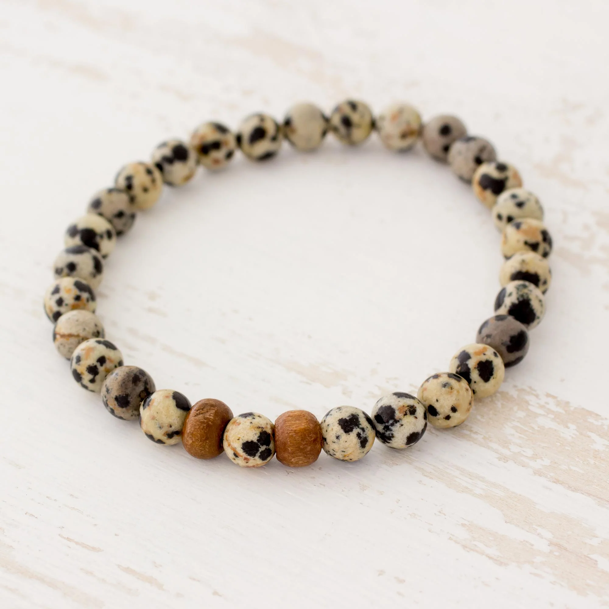 Natural Polka Dots Dalmatian Jasper Beaded Stretch Bracelet from Guatemala - Image 3