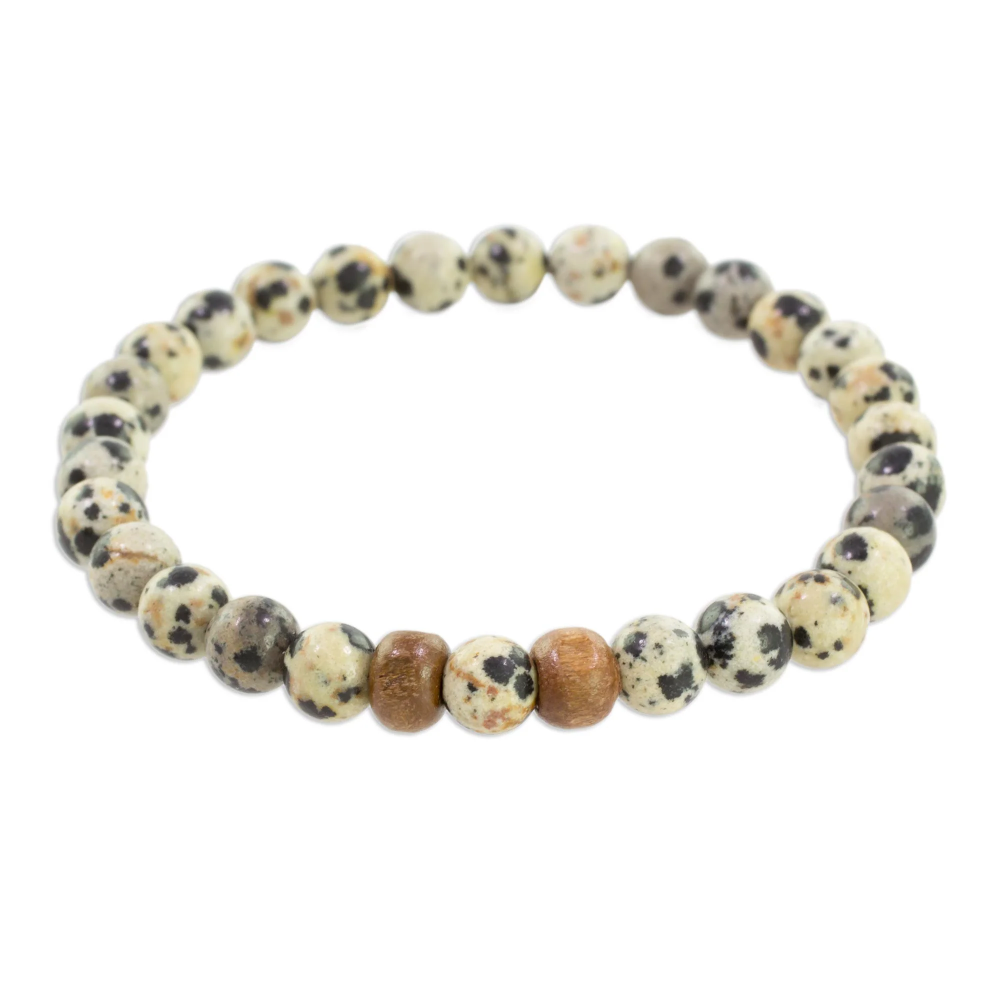 Natural Polka Dots Dalmatian Jasper Beaded Stretch Bracelet from Guatemala - Image 4