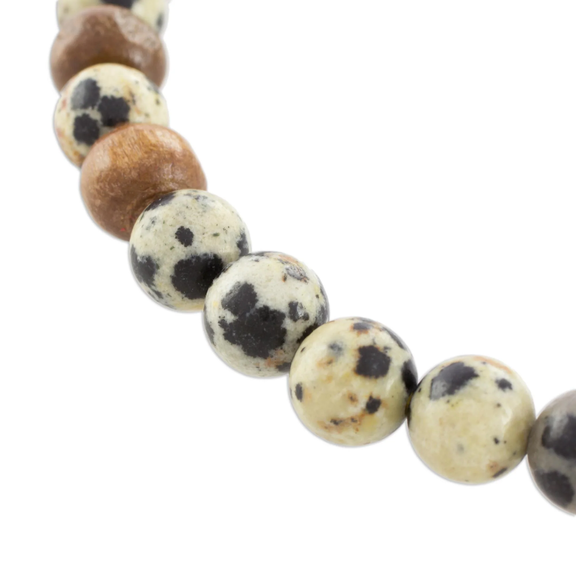 Natural Polka Dots Dalmatian Jasper Beaded Stretch Bracelet from Guatemala - Image 5