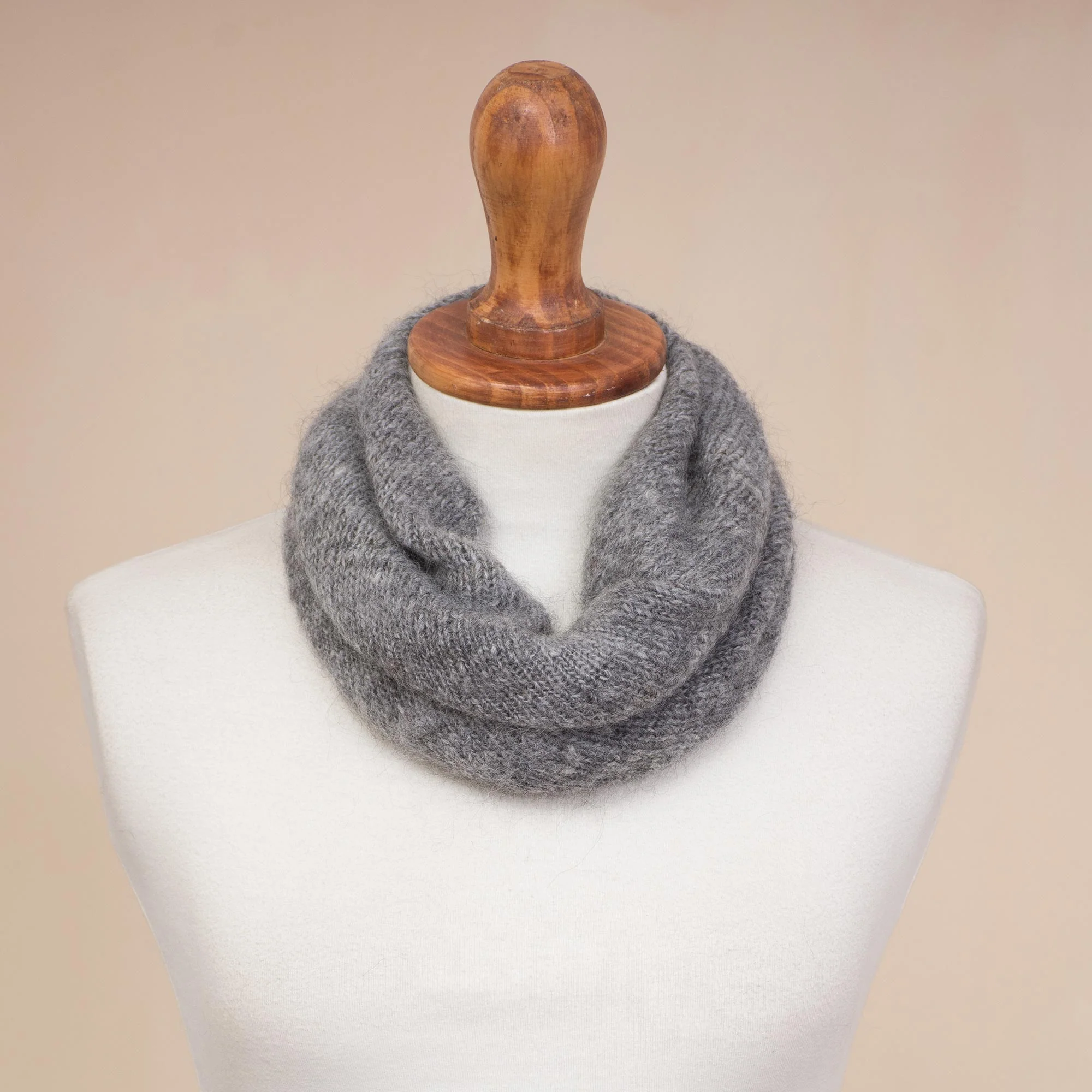 Natural Smoke Knit 100% Alpaca Neck Warmer in Smoke from Peru - Image 3