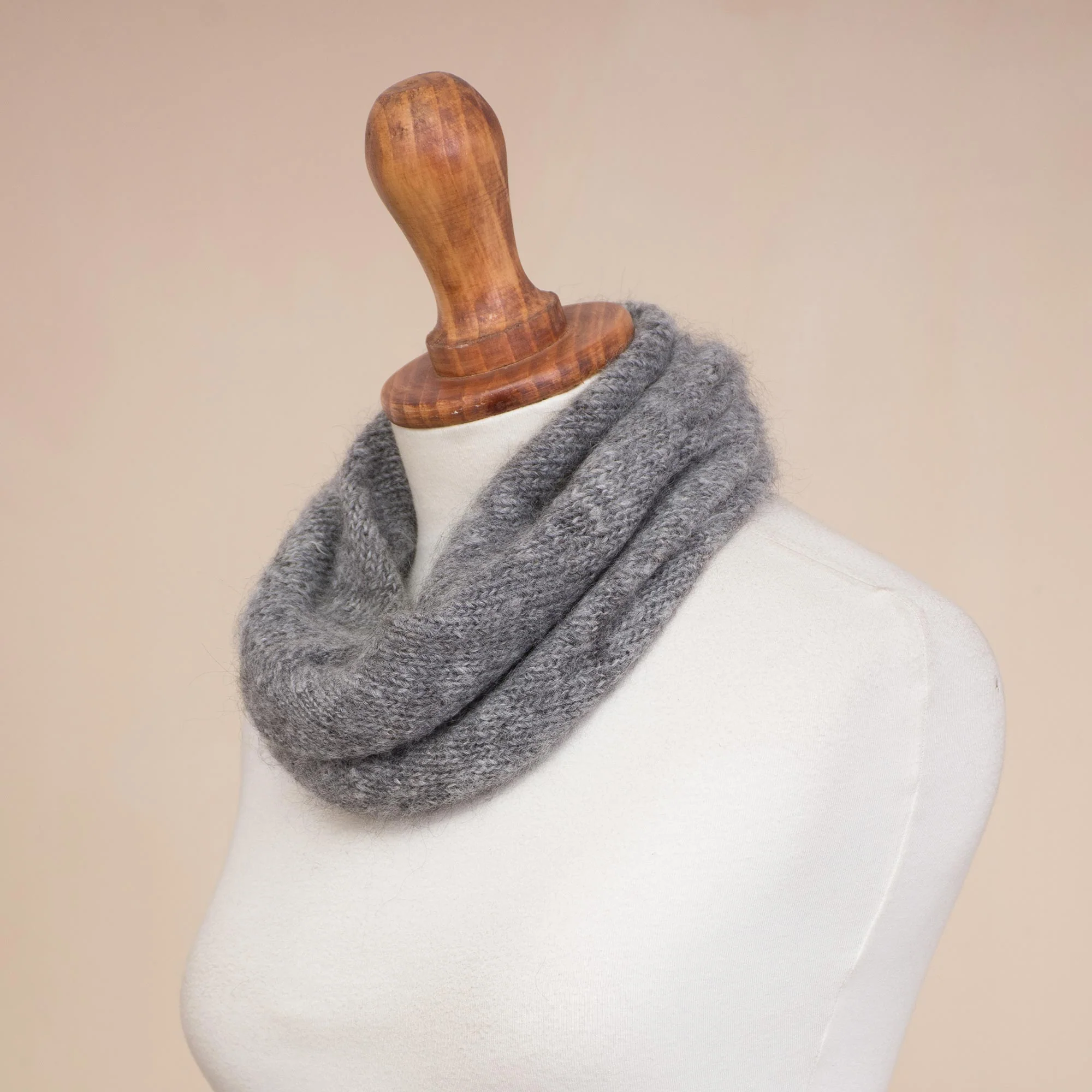 Natural Smoke Knit 100% Alpaca Neck Warmer in Smoke from Peru - Image 4