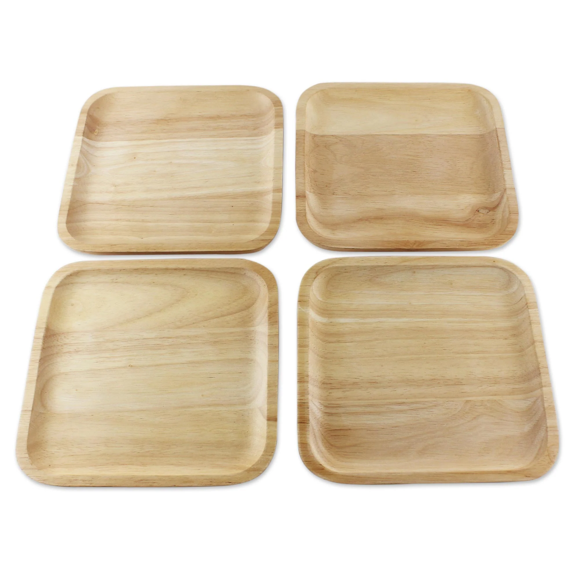 Natural Squares 4 Artisan Crafted Wood Square Plates Hand Carved in Thailand - Image 2