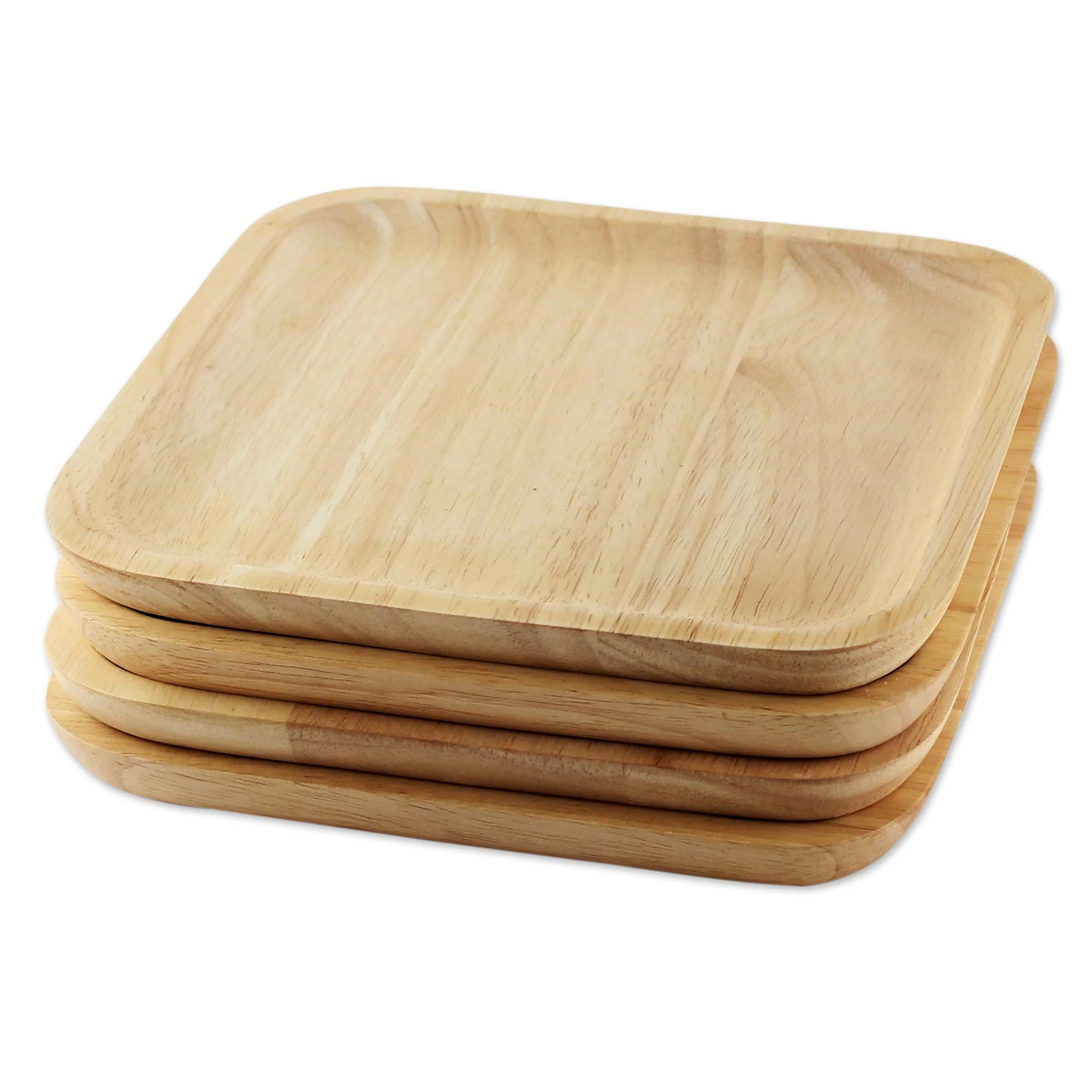 Natural Squares 4 Artisan Crafted Wood Square Plates Hand Carved in Thailand - Image 5