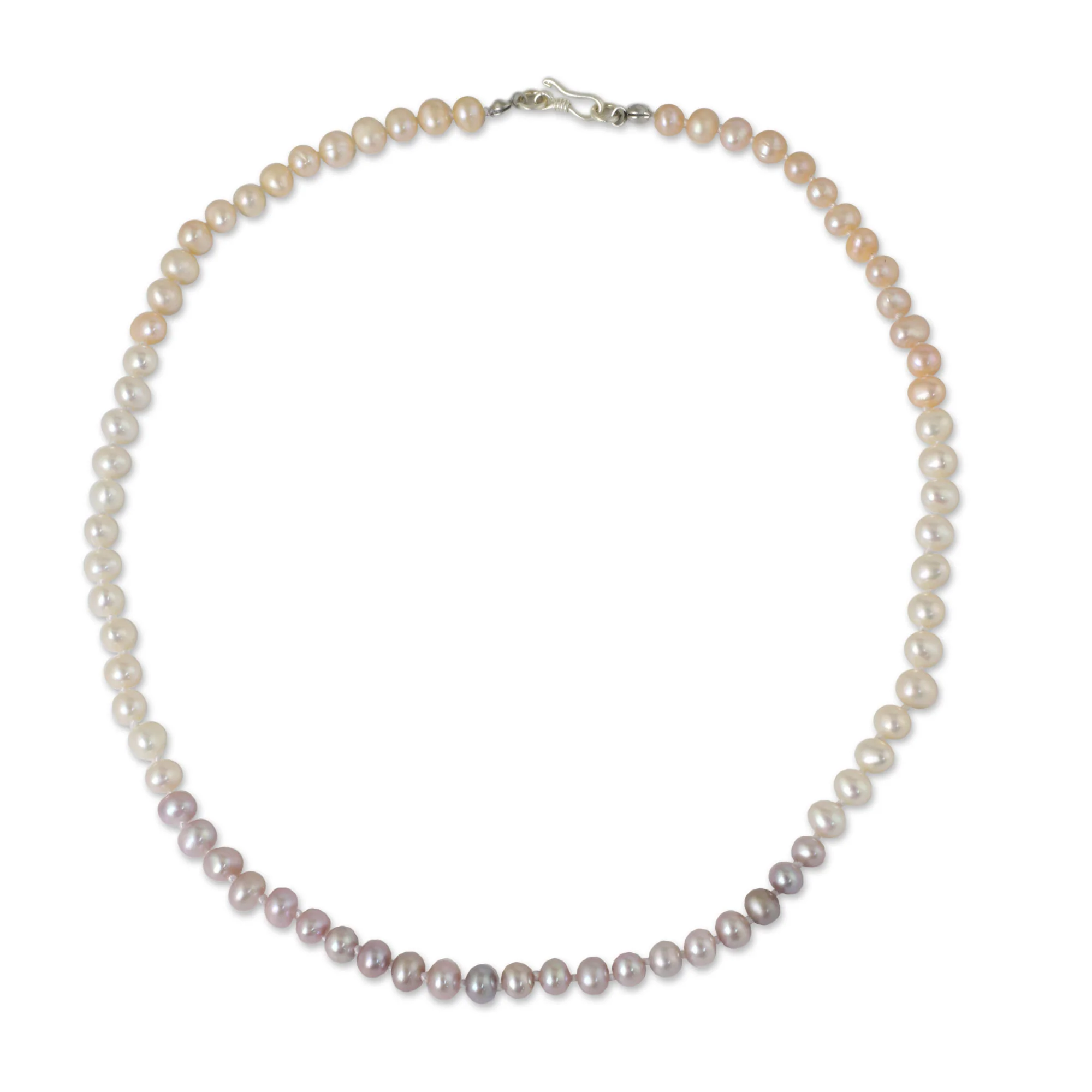 Natural Sweetness Pink White Grey Pearls Necklace in Hand-knotted Strand - Image 2