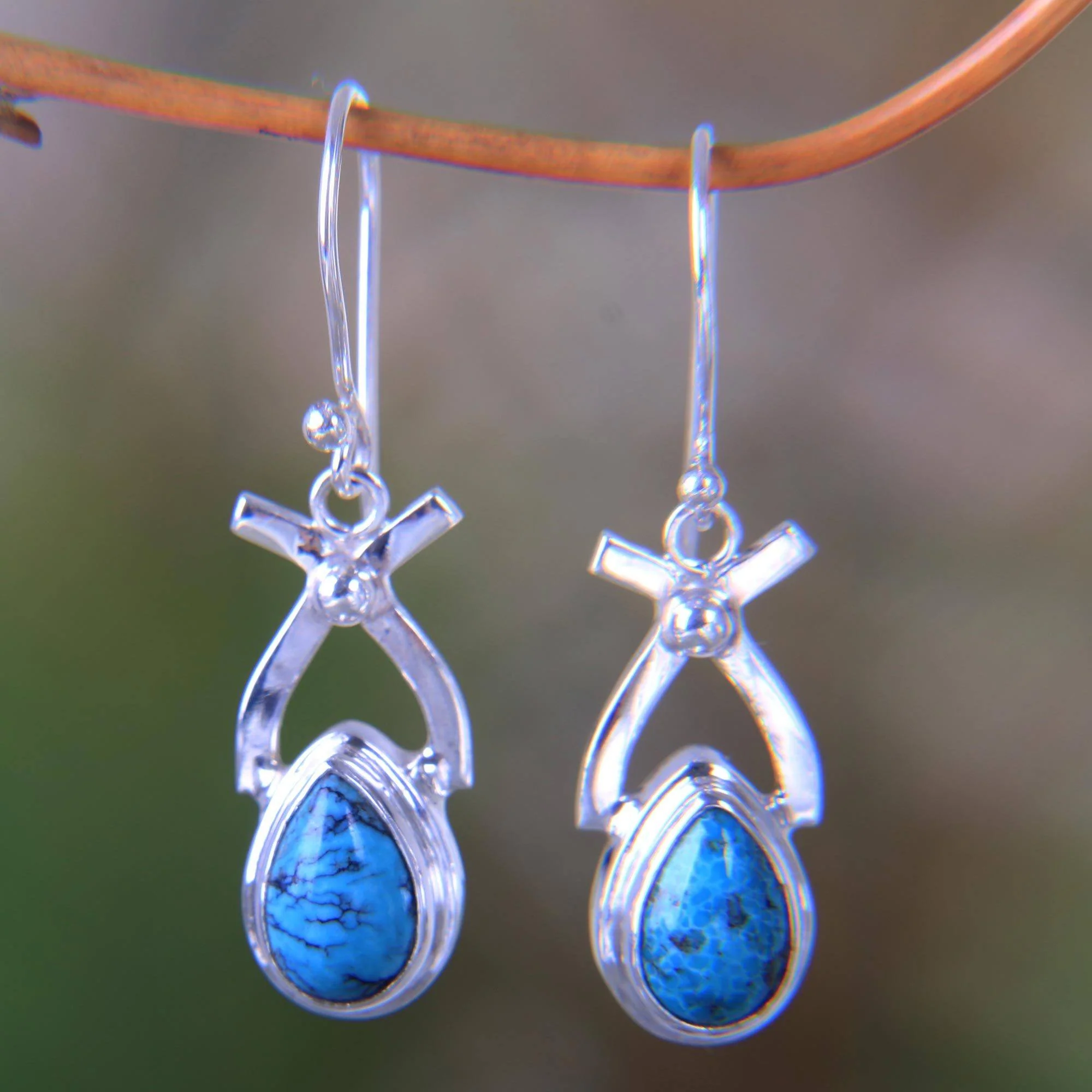 Natural Turquoise & Sterling Silver Dangle Earrings