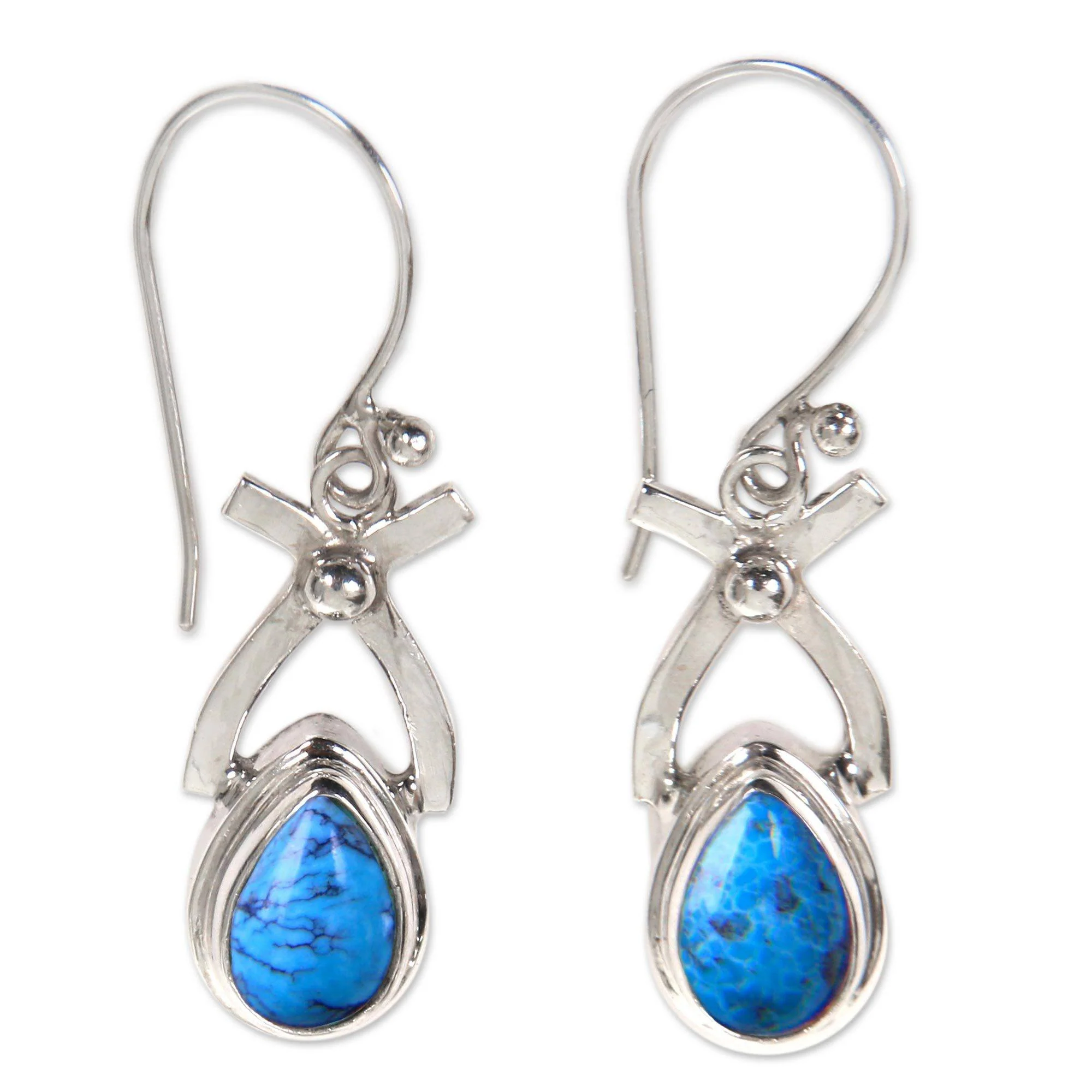 Natural Turquoise & Sterling Silver Dangle Earrings - Image 3
