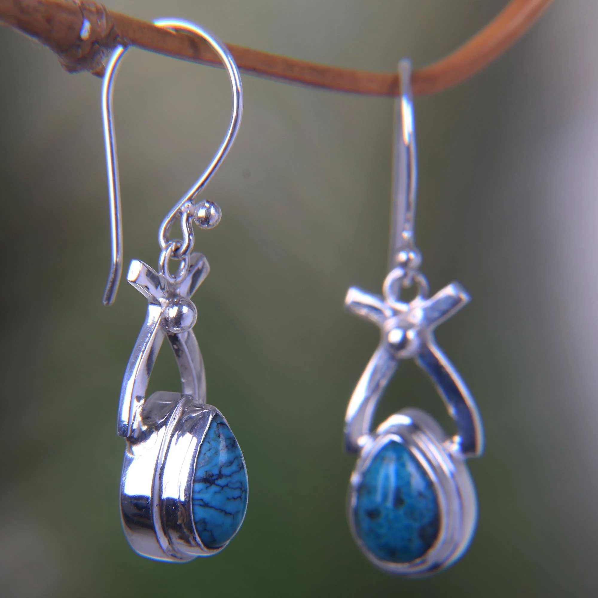 Natural Turquoise & Sterling Silver Dangle Earrings - Image 5
