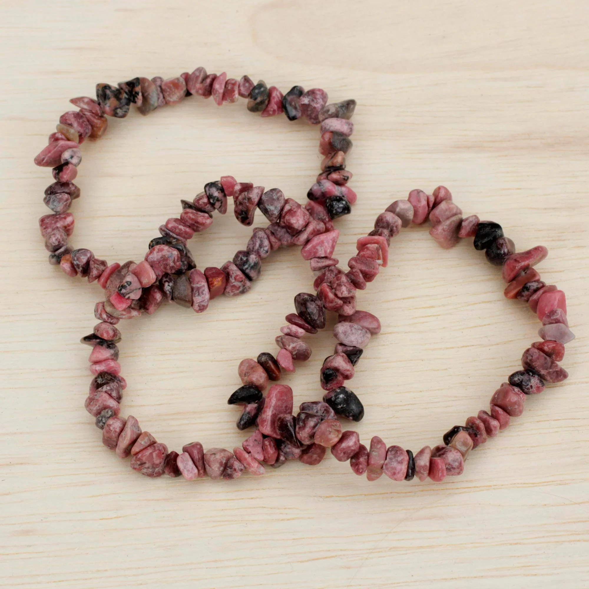 Naturally Enchanting Three Rhodonite Beaded Stretch Bracelets from Brazil - Image 3