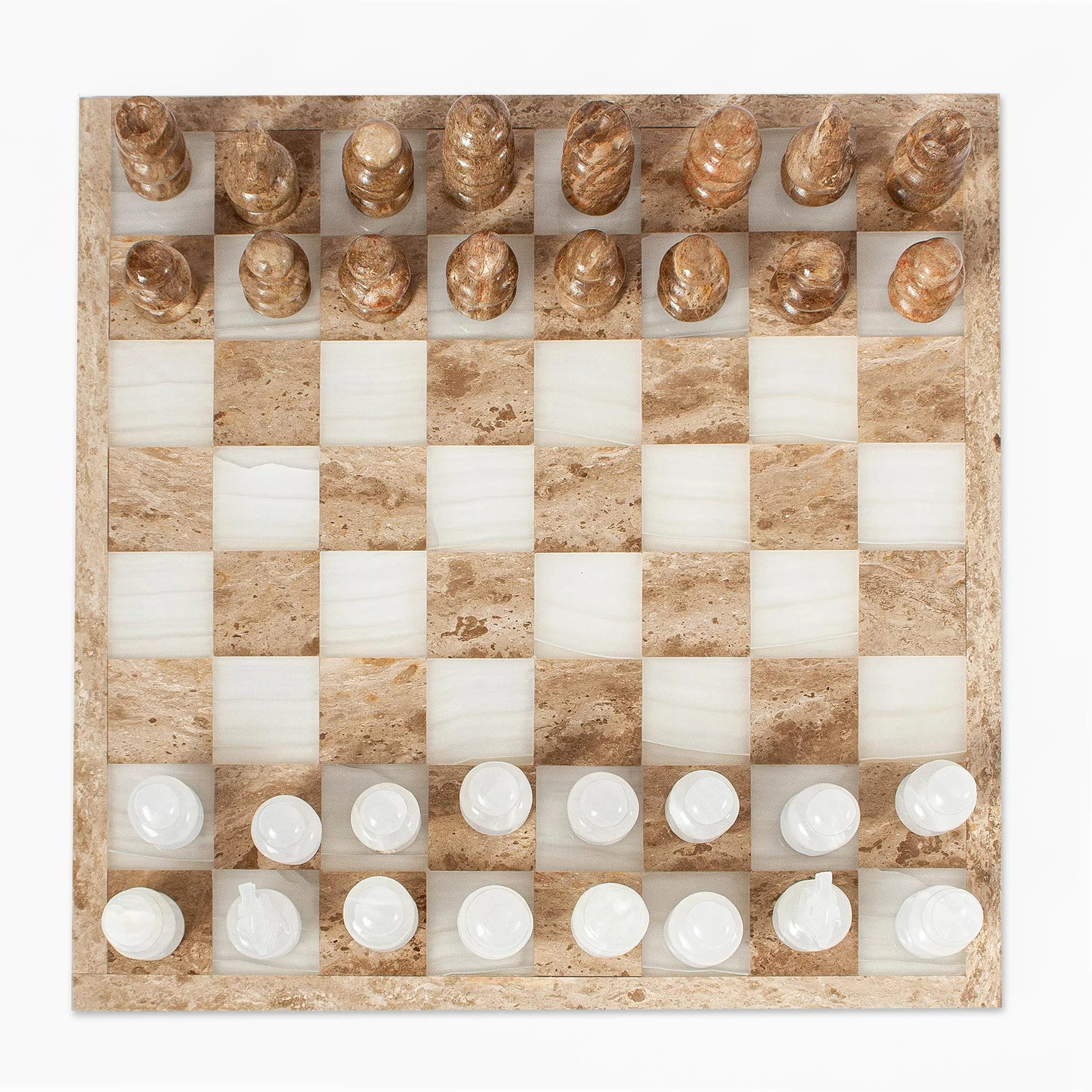 Nature's Challenge Onyx and Marble Chess Set in Brown and Beige (13.5 in.) - Image 4