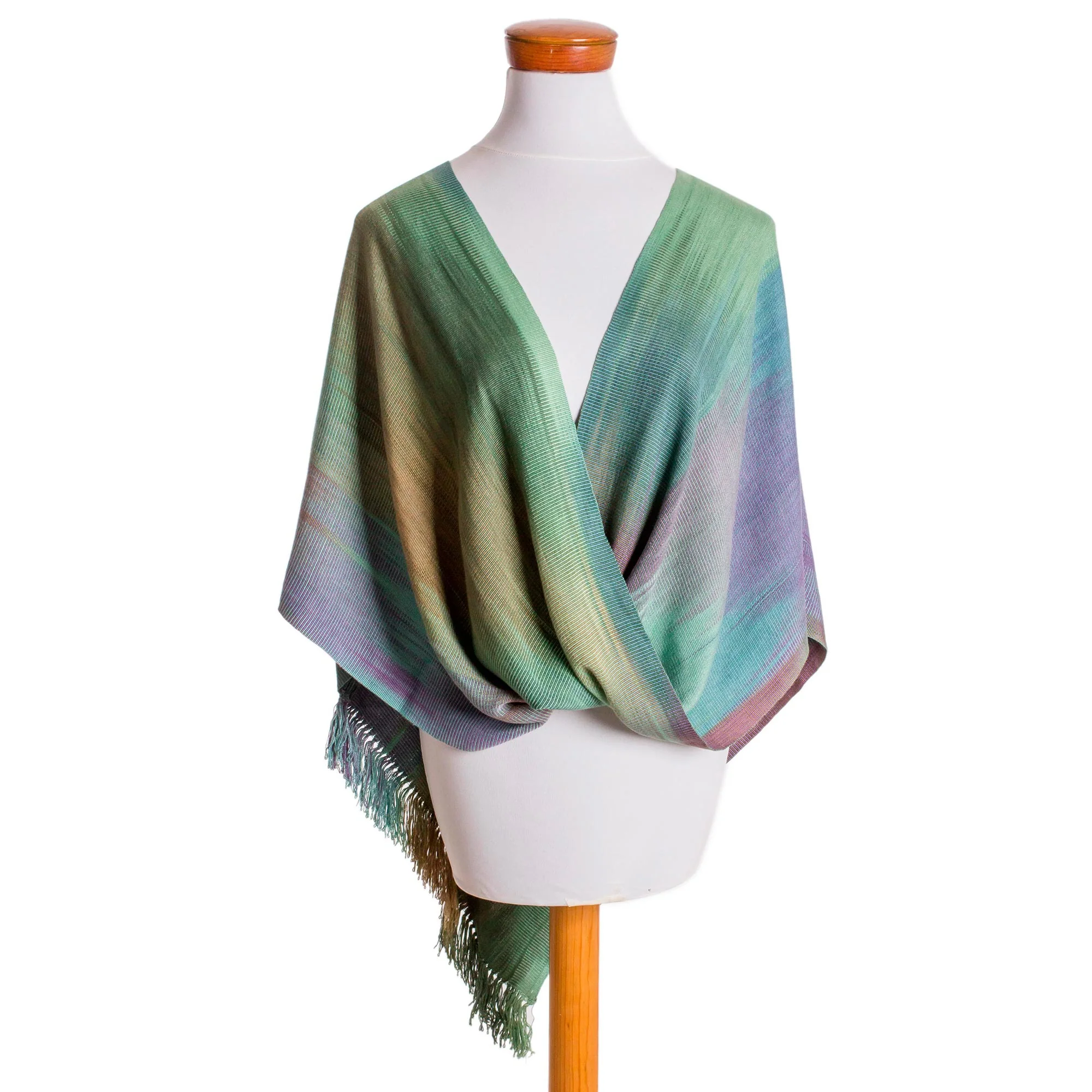 Nature's Charm Asymmetric Hand Woven Rayon Poncho from Guatemala - Image 5