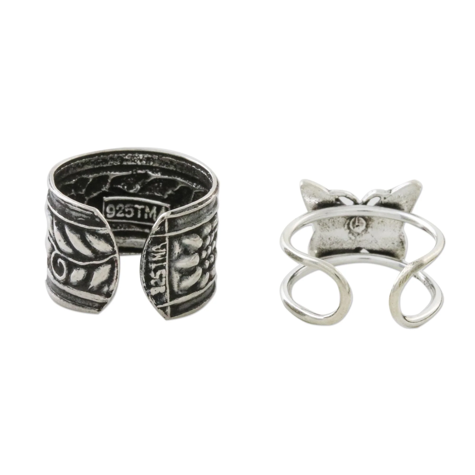 Nature's Garden Butterfly and Floral Motif Sterling Silver Ear Cuffs - Image 4