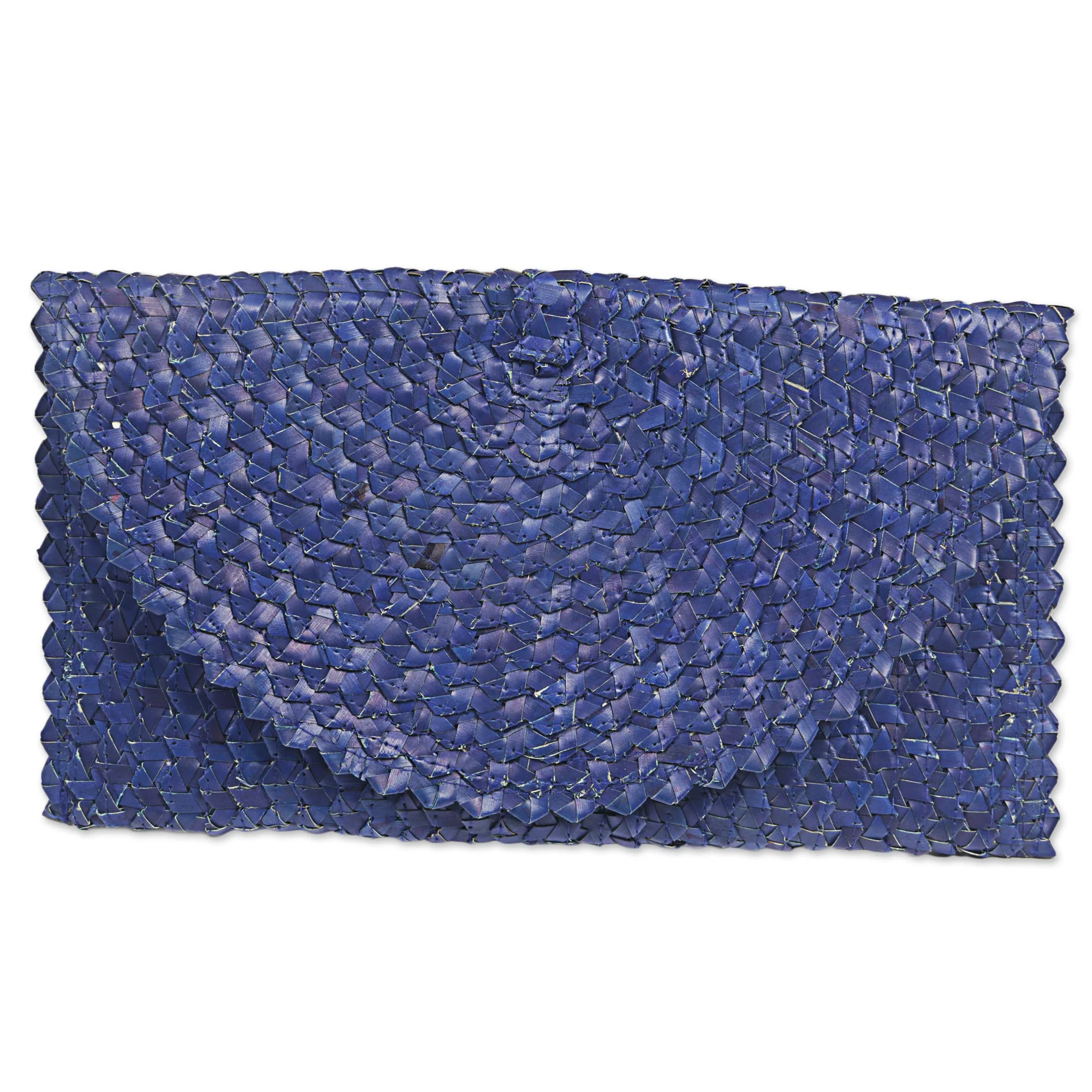 Navy Blue Trance Palm Leaf Fiber Clutch Handbag - Image 2