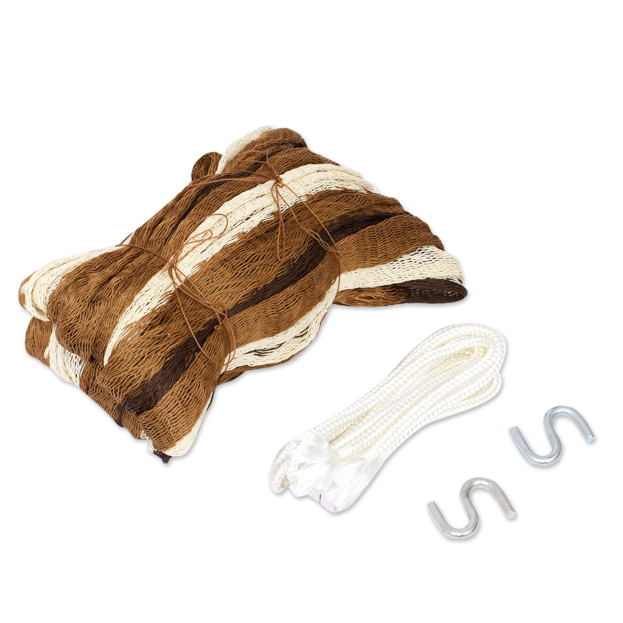 Near the Sea Handwoven Mayan Striped Double Hammock in Brown from Mexico - Image 4