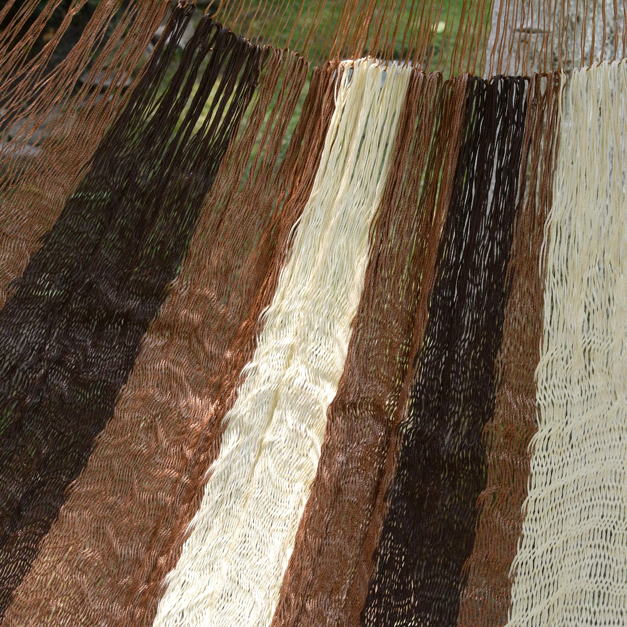 Near the Sea Handwoven Mayan Striped Double Hammock in Brown from Mexico - Image 5