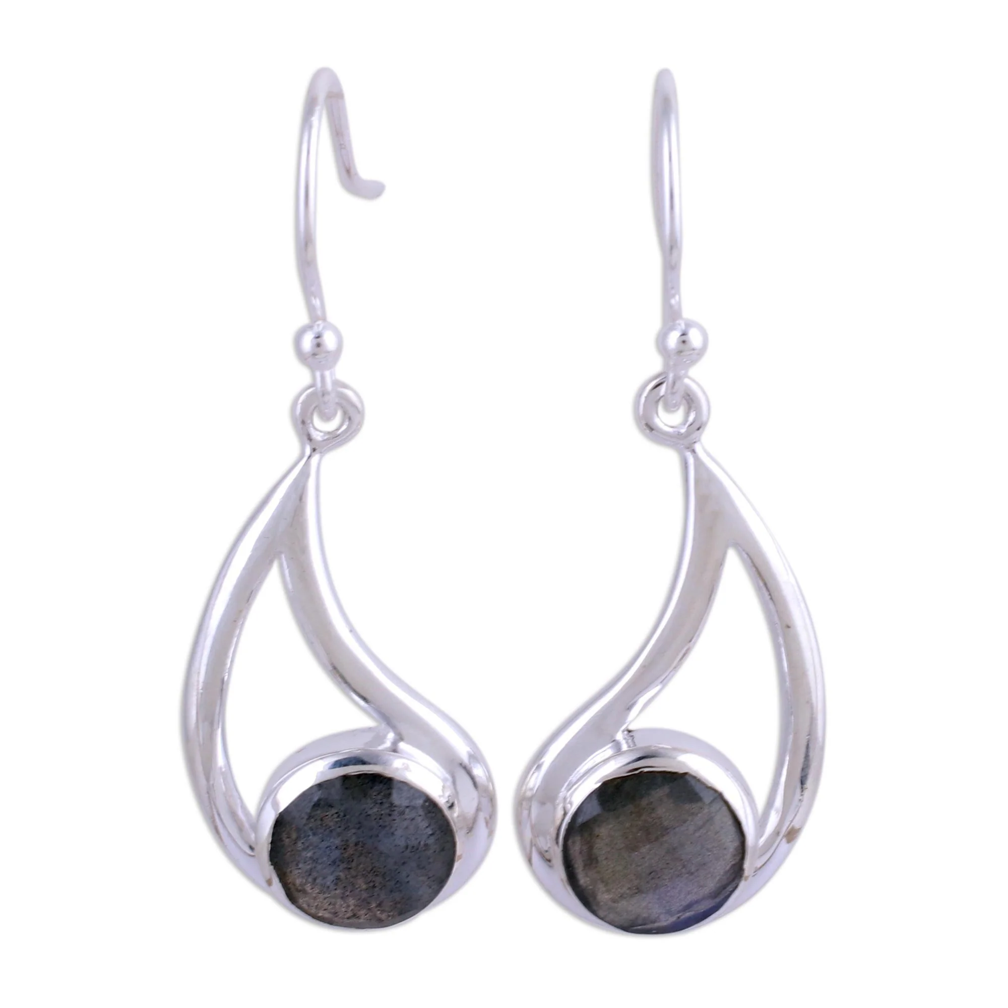 Nebulous Charm Faceted Labradorite and Silver Dangle Earrings - Image 2
