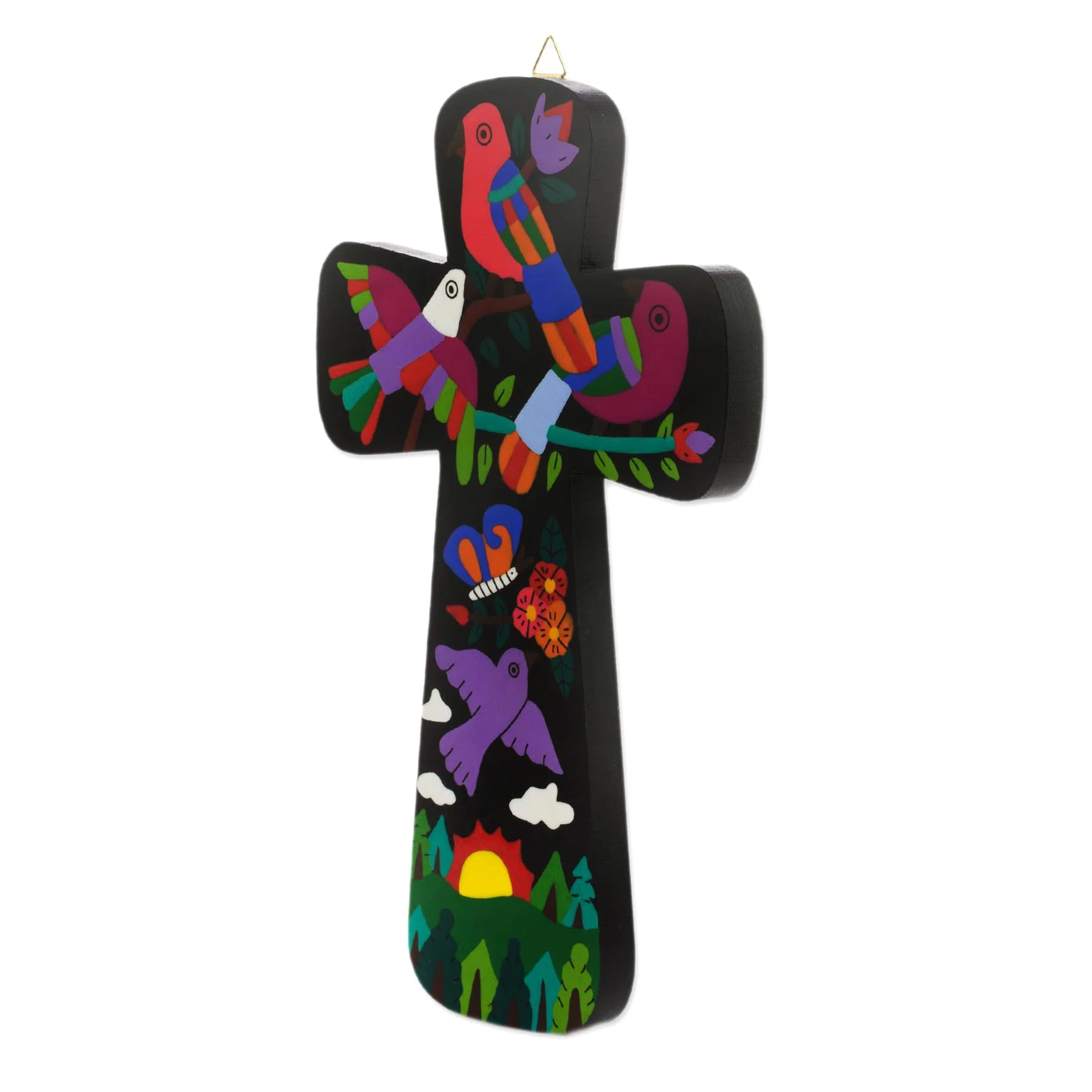 Neon Nature Pinewood Wall Cross with Neon Bird Motifs from El Salvador - Image 3