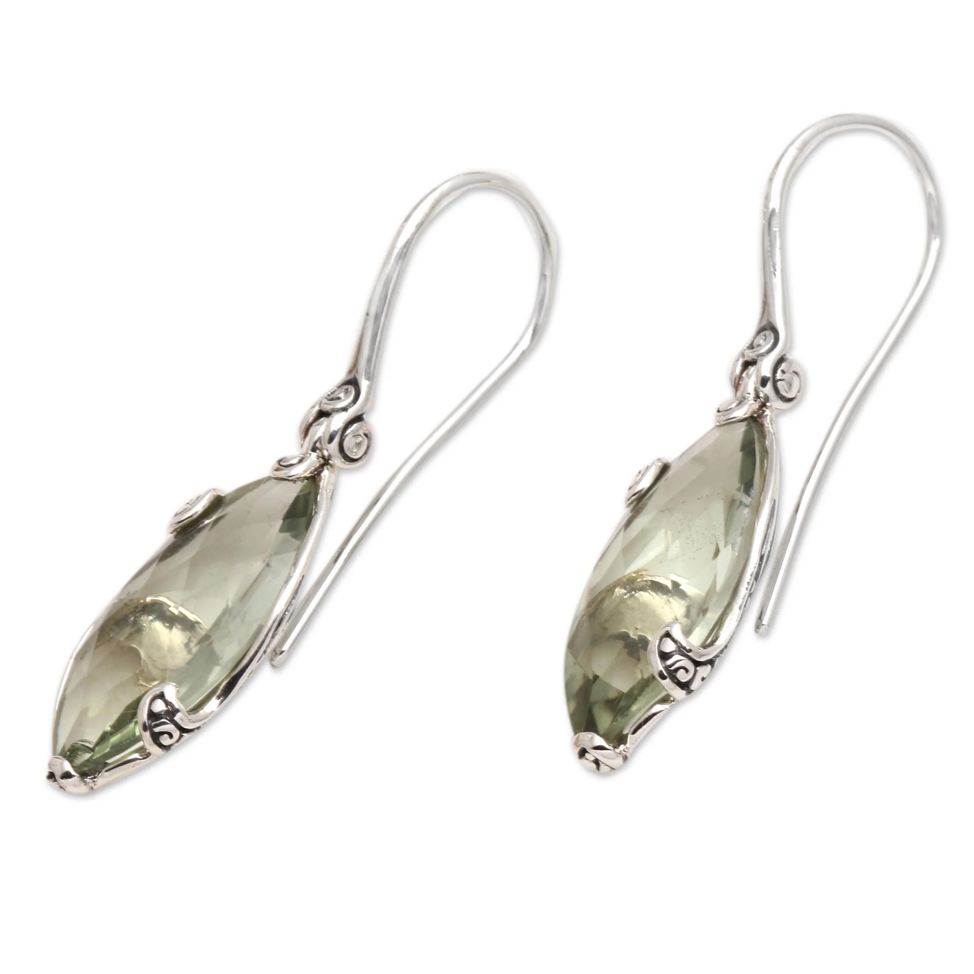 Nepenthes in Green Checkerboard Faceted Prasiolite Drop Earrings - Image 4