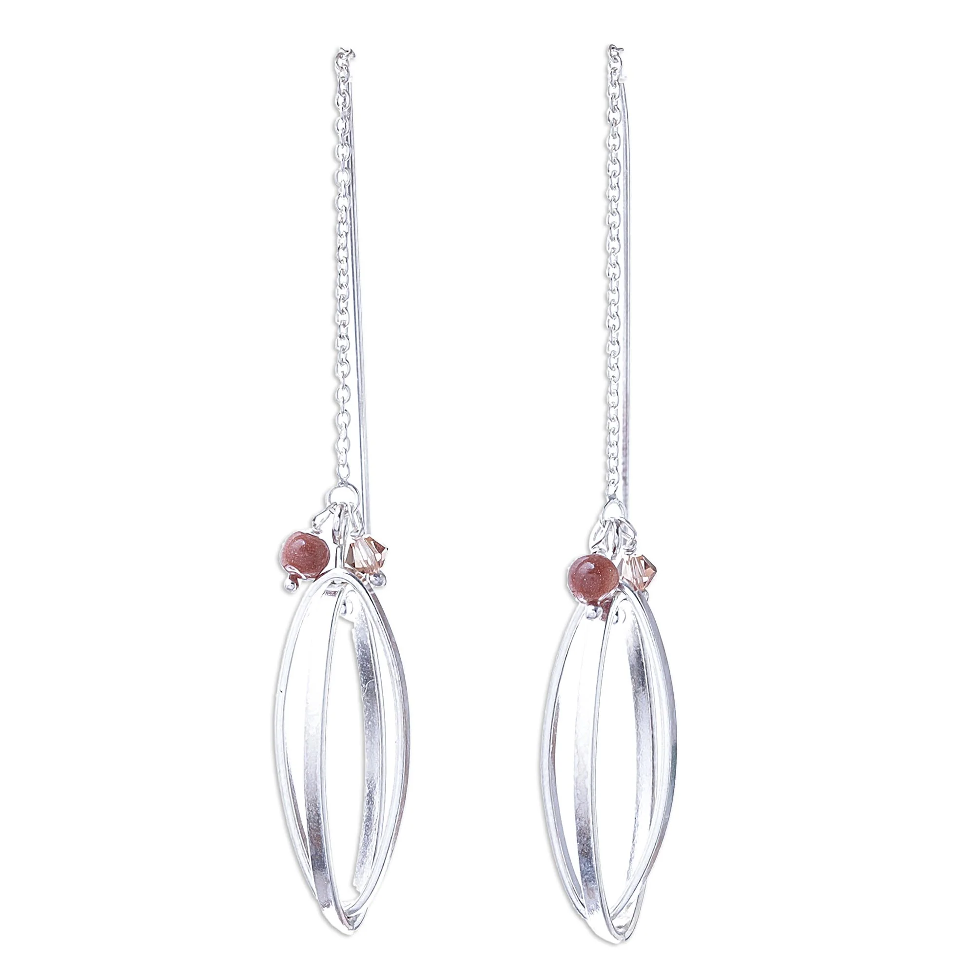 Nested Windows Double Ellipse on Chain Sterling Silver Threader Earrings - Image 2