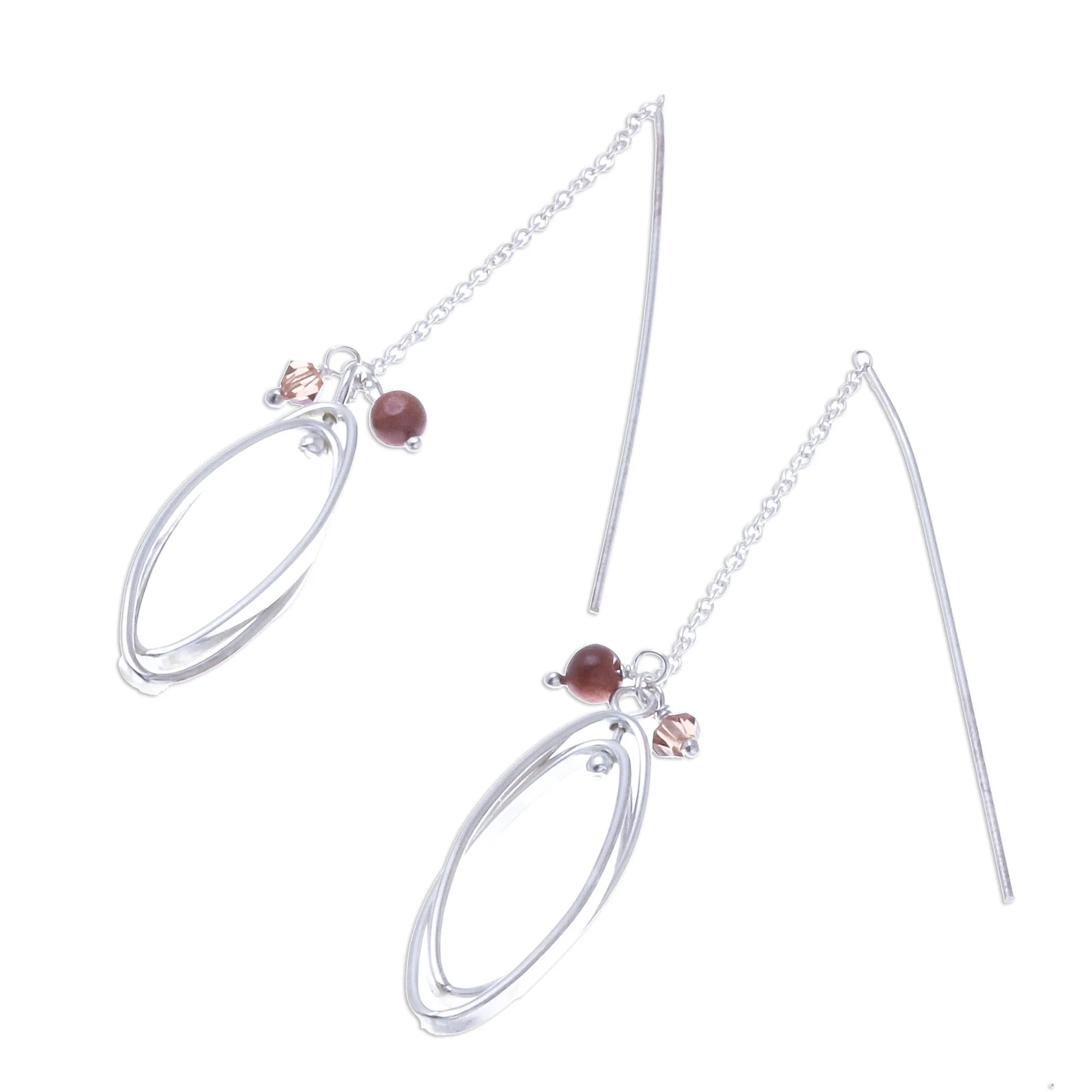 Nested Windows Double Ellipse on Chain Sterling Silver Threader Earrings - Image 4
