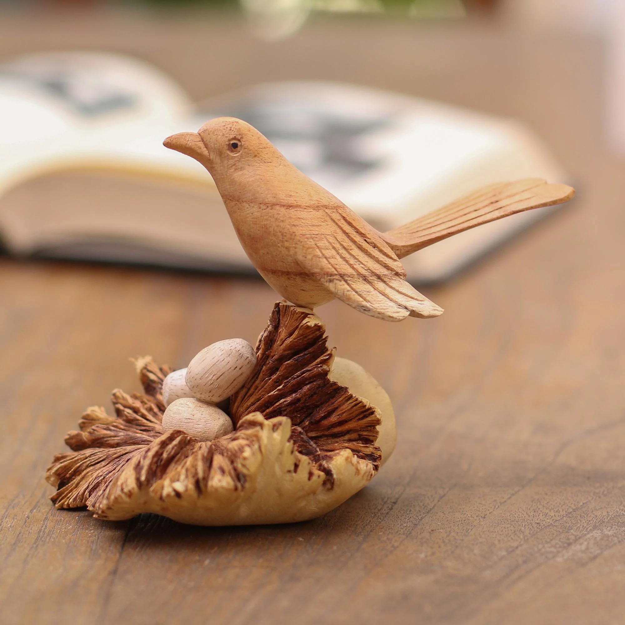 Nesting Bird Nesting Bird Hand Carved Wood Sculpture - Image 3