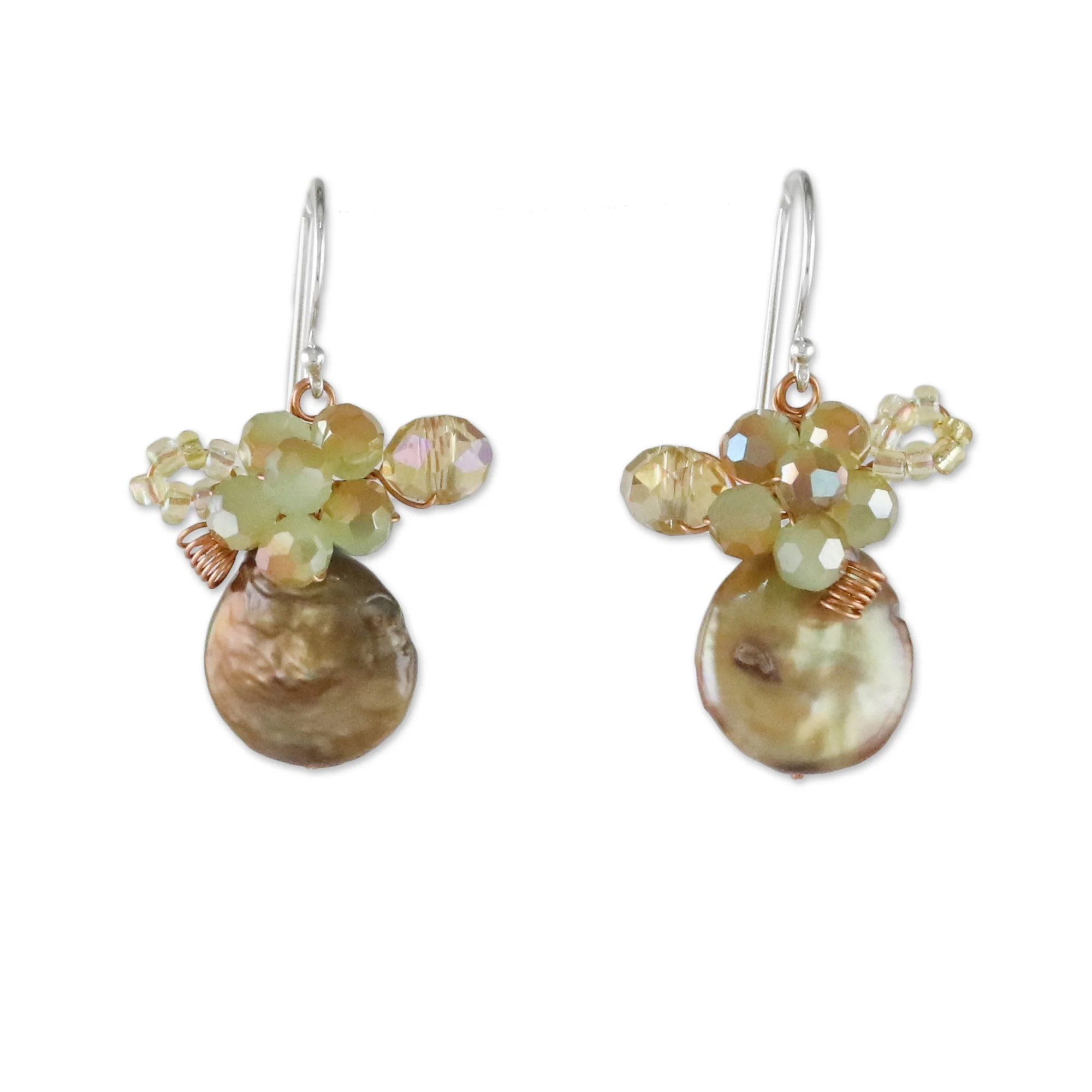 Night Glamour Cultured Pearl Cluster Dangle Earrings from Thailand - Image 2