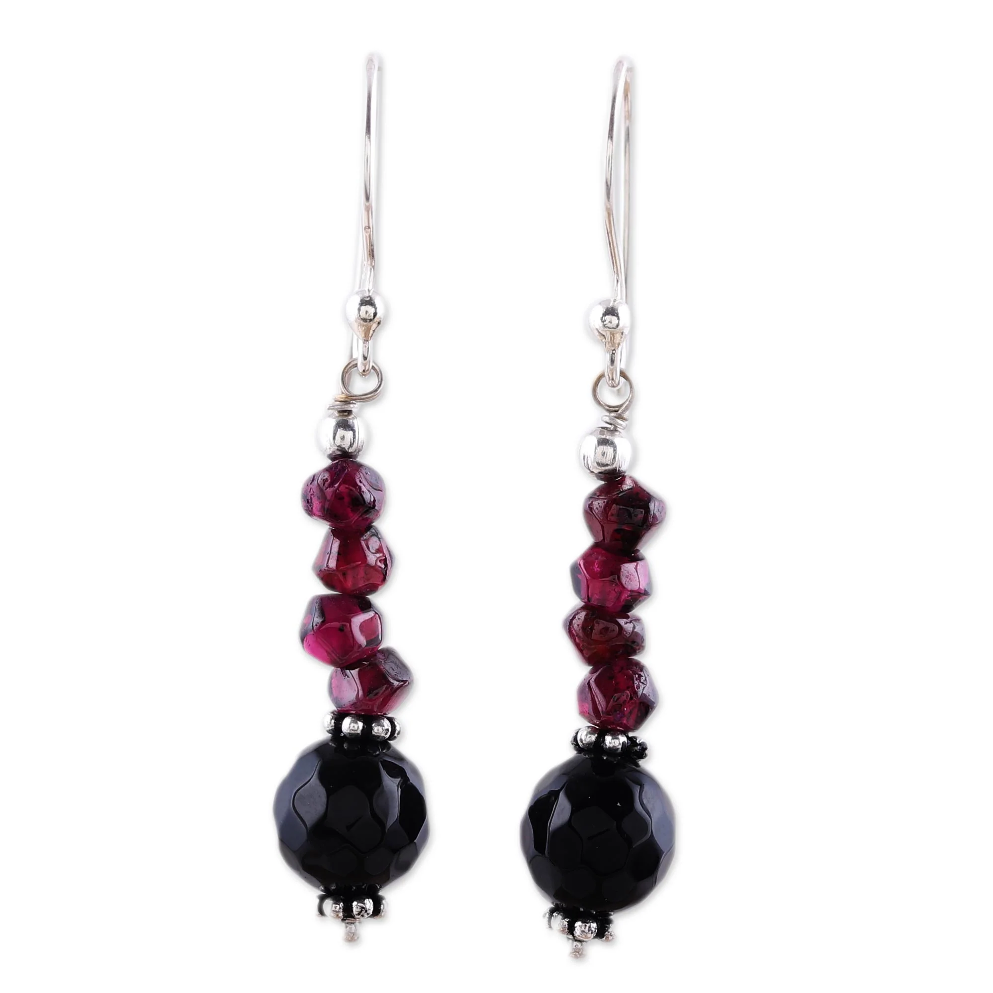Night of Passion Garnet and onyx dangle earrings - Image 2