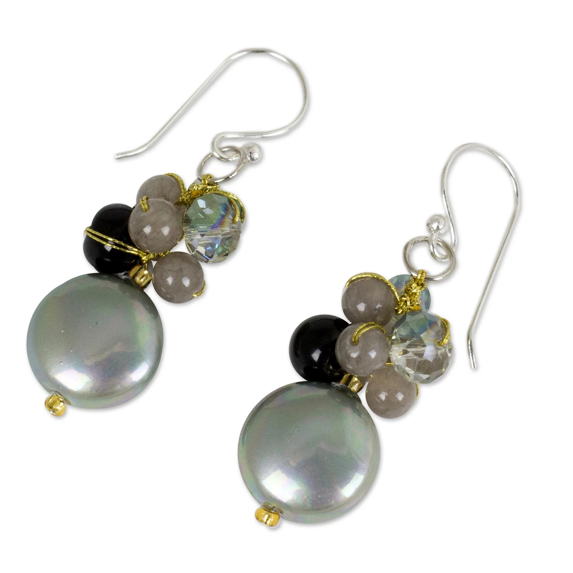 Night Reflections Quartz Beaded Hook Earrings - Image 2
