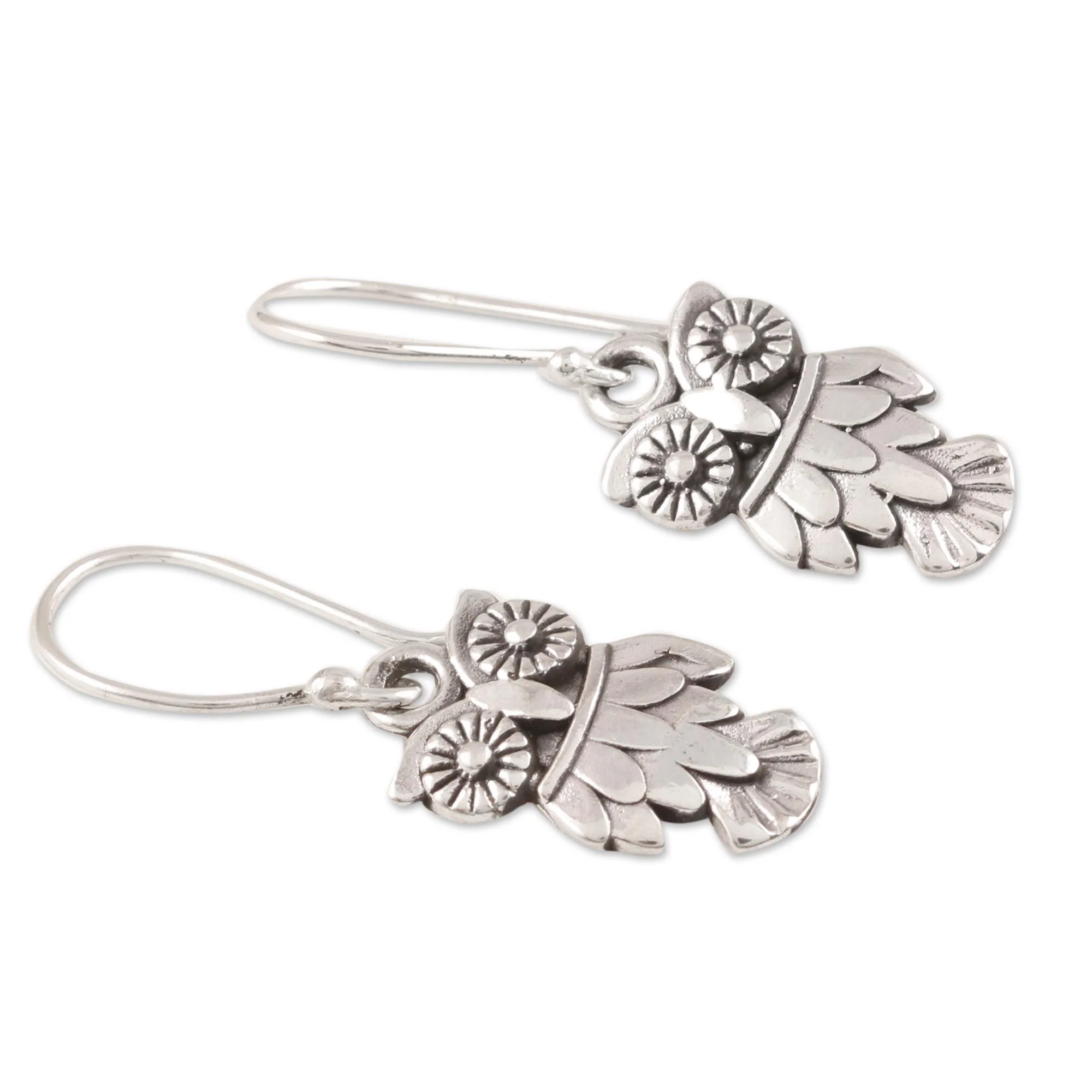 Night Vision Sterling Silver Owl Dangle Earrings from India - Image 4