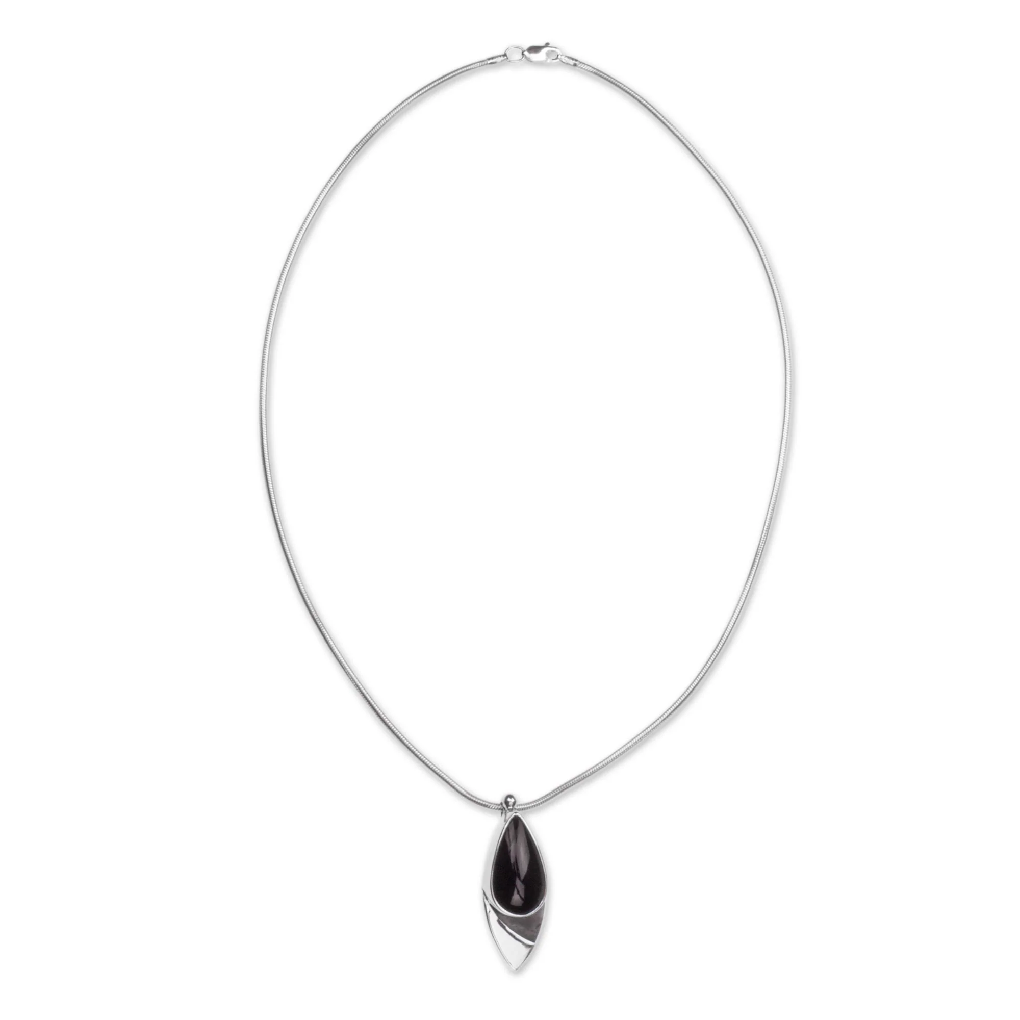 Night's Edge Obsidian Pendant Necklace in Taxco Silver from Mexico - Image 2