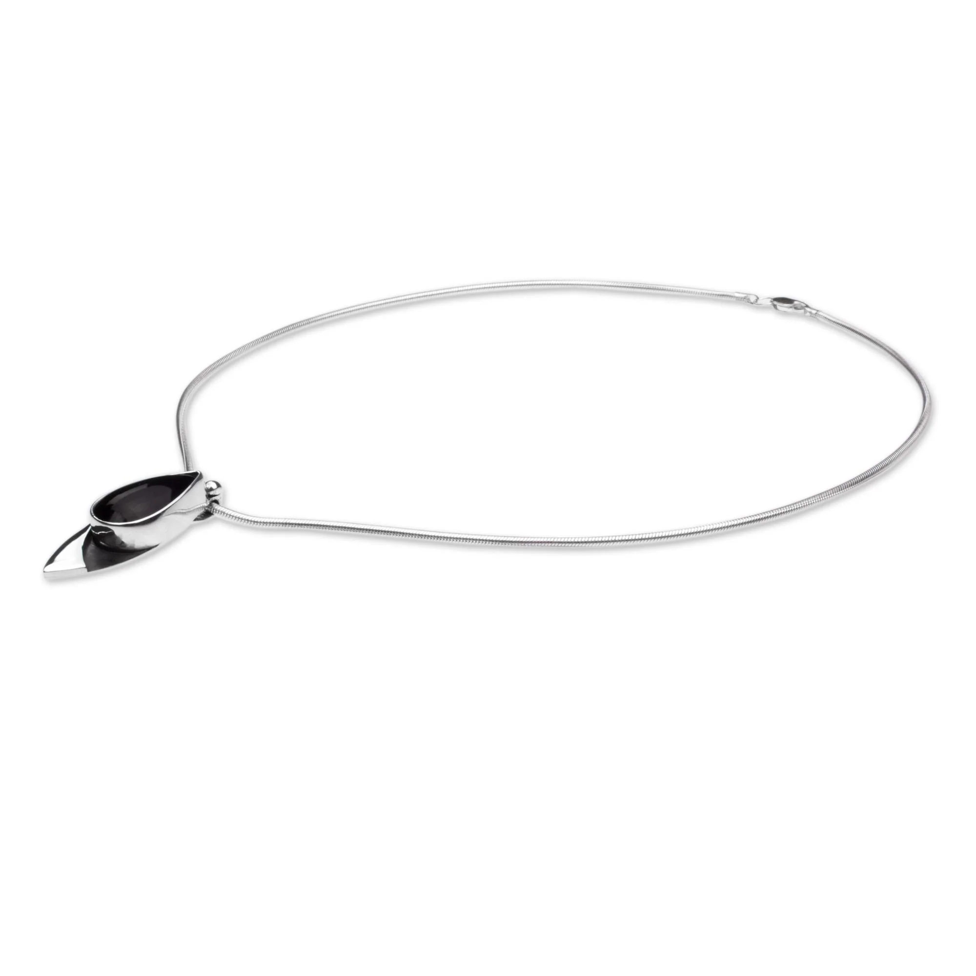 Night's Edge Obsidian Pendant Necklace in Taxco Silver from Mexico - Image 3