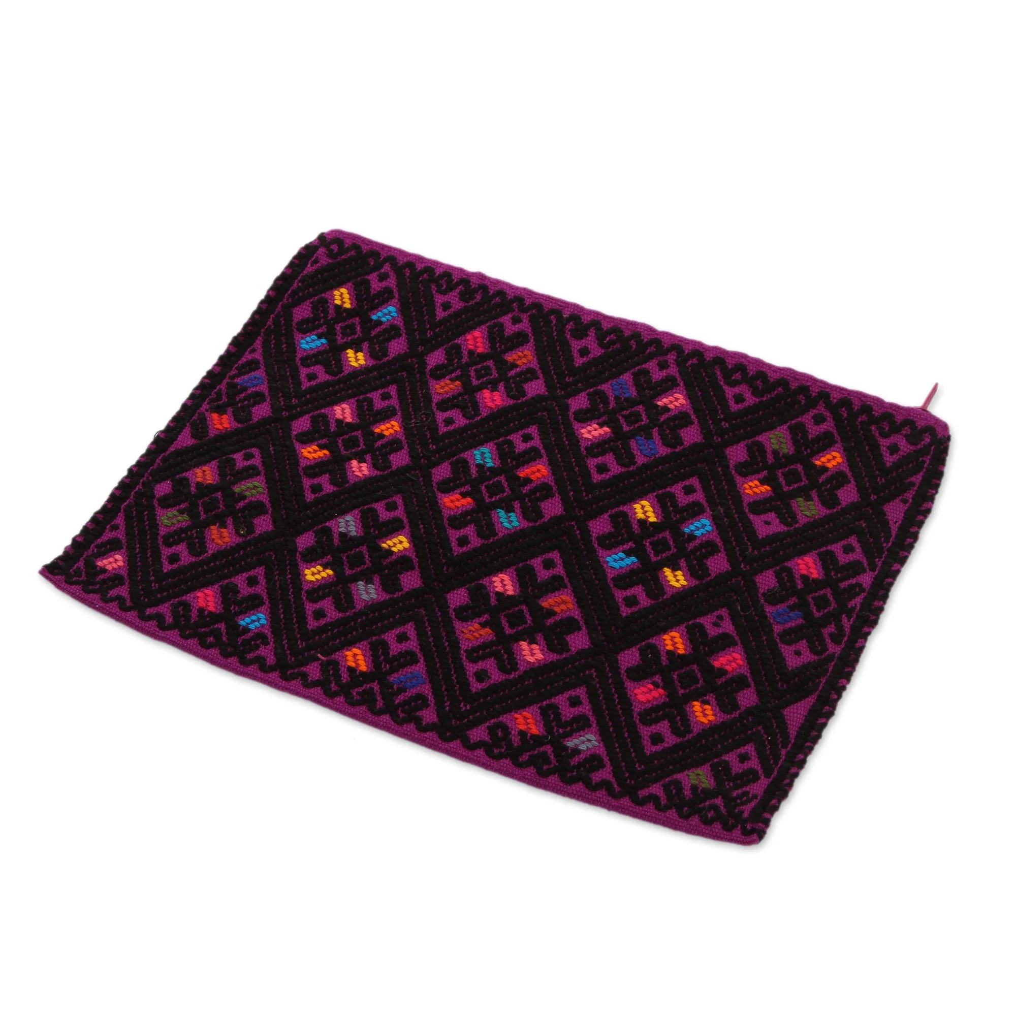 Nocturnal Dreams Cotton Cosmetic Bag in Amethyst and Black from Mexico - Image 4