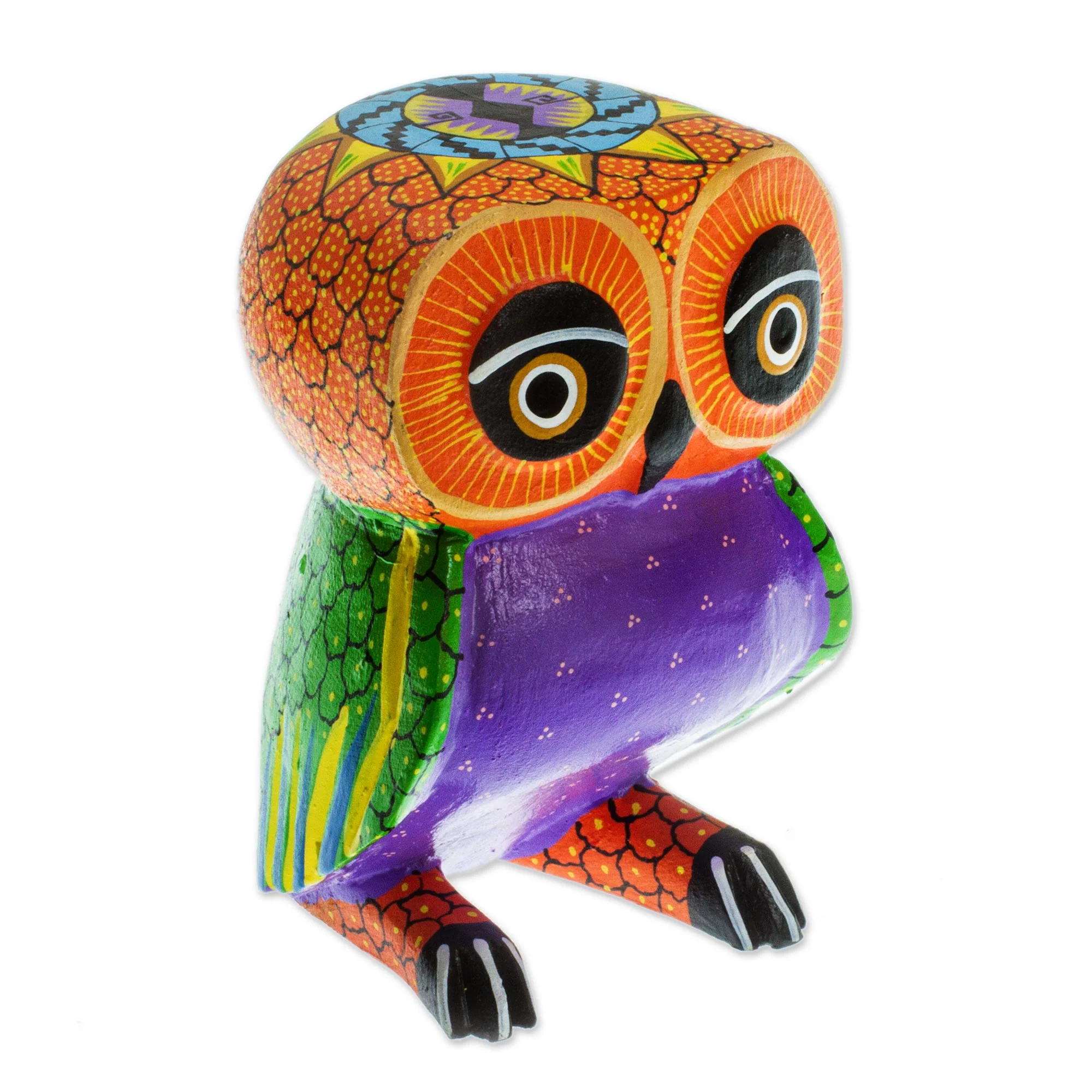 Nocturnal Mirage Mexican Hand Painted Copal Wood Owl Alebrije Sculpture - Image 2
