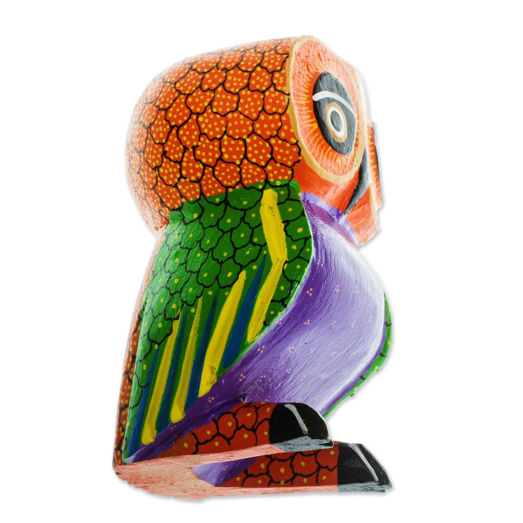 Nocturnal Mirage Mexican Hand Painted Copal Wood Owl Alebrije Sculpture - Image 4