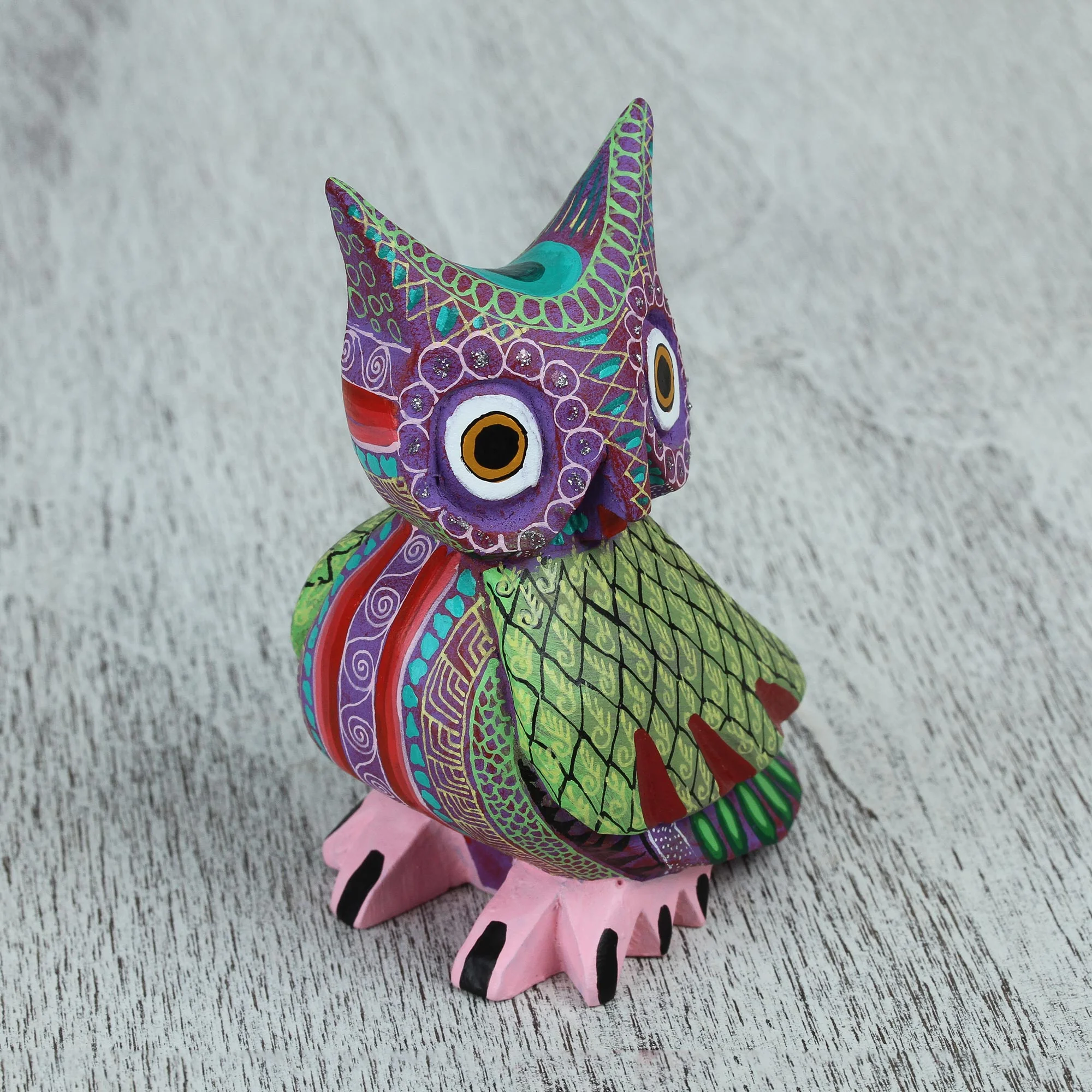 Nocturnal Mystery Handmade Owl with Ear Tufts Alebrije Figurine from Mexico - Image 3